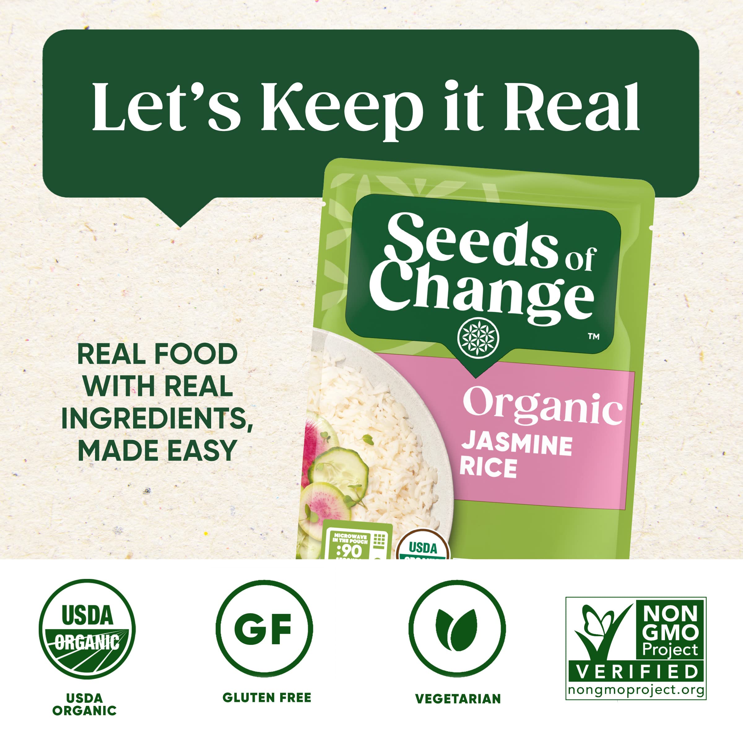 Organic Jasmine Rice by SEEDS OF CHANGE - USDA Certified, 8.5 OZ Resealable Pouch - Perfect for Stir-Fries, Buddha Bowls & Healthy Meal Prep