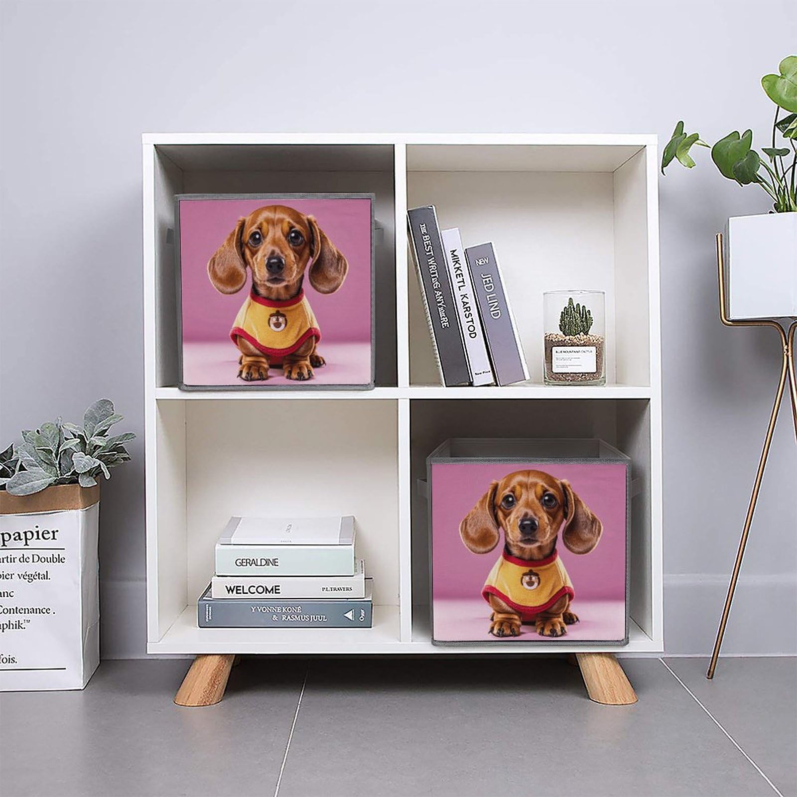 6PCS Dachshund Storage Bins - Collapsible & Handled for Home Organizing