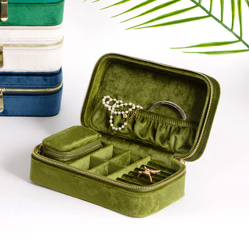 Portable Velvet Jewelry Organizer Box with Multiple Compartments - Travel Jewelry Case for Necklaces, Rings & Earrings | Perfect for Home Storage & Travel Accessories (SS029)