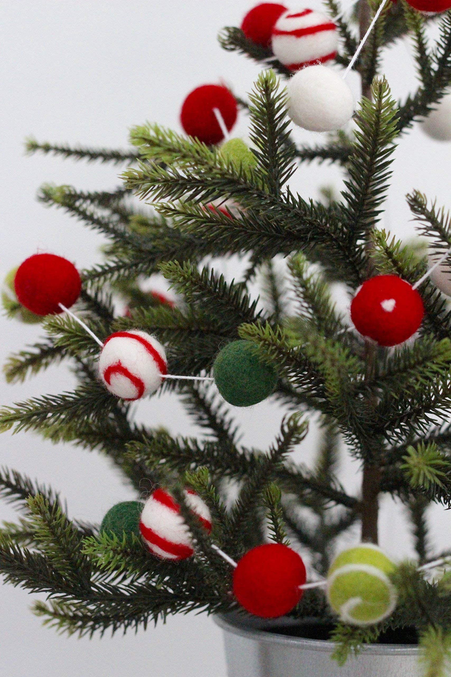 Christmas Felt Ball Garland - 9ft Holiday Decoration with Red, Green & White Swirl Dots - 2.5cm Wool Felt Balls for Tree, Mantel & Party Decor | Sheep Farm Felt