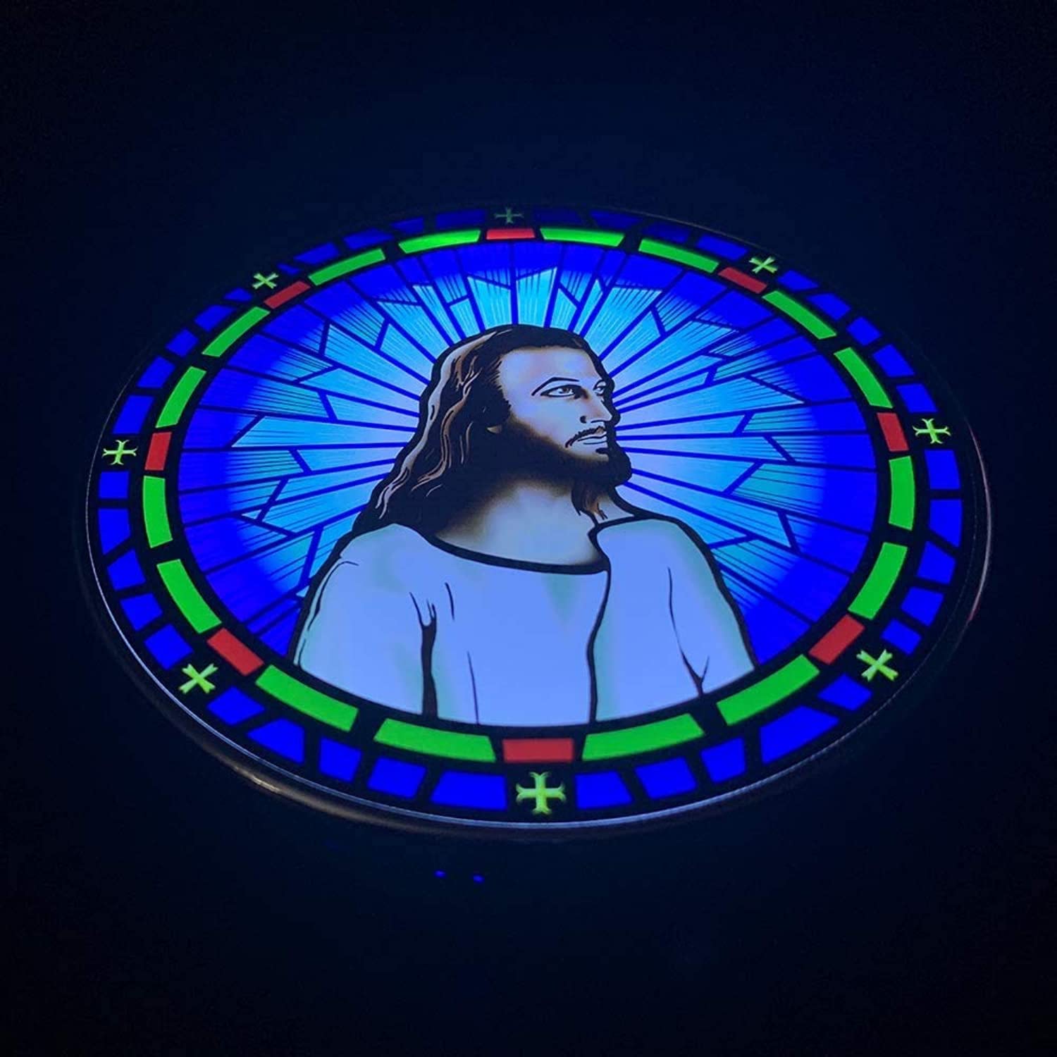 Jesus Christ Wireless Charger with Backup Battery - Fast Charging for iPhone & Android | Portable Phone Charger with Stained Glass Design | Perfect Christian Gift for Baptism, Confirmation & Bible Study