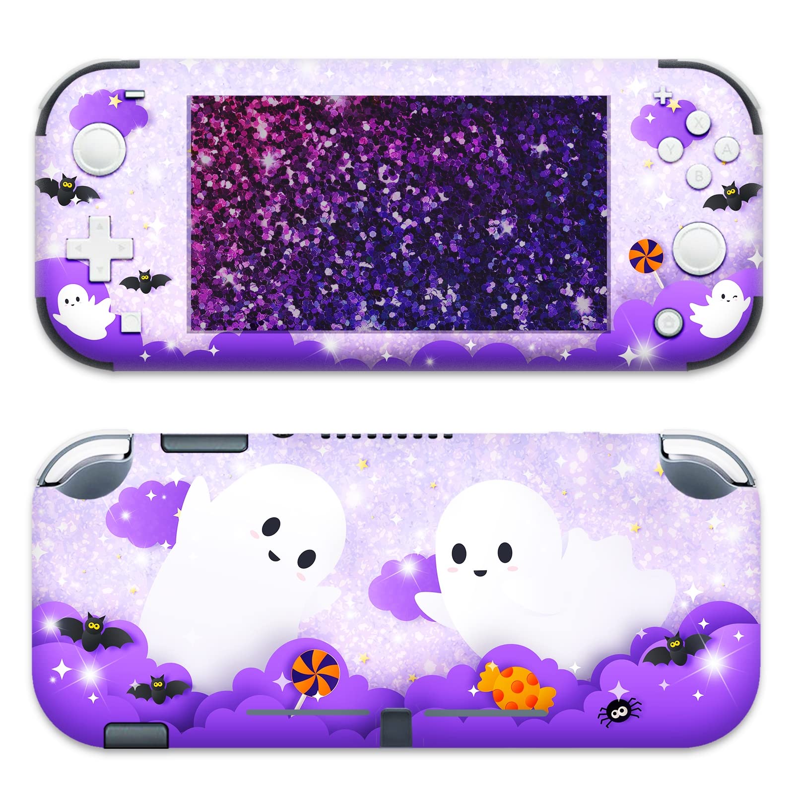 BelugaDesign Ghost Switch Skin - Halloween Spooky Cute Anime Cartoon Pastel Vinyl Decal for Nintendo Switch & Switch Lite | Kawaii Gothic Japanese Style Sticker Wrap | Perfect for Girls, Kids & Anime Fans | Great for Gaming, Halloween Decor & Kawaii Aesthetic Room Decoration (Purple)