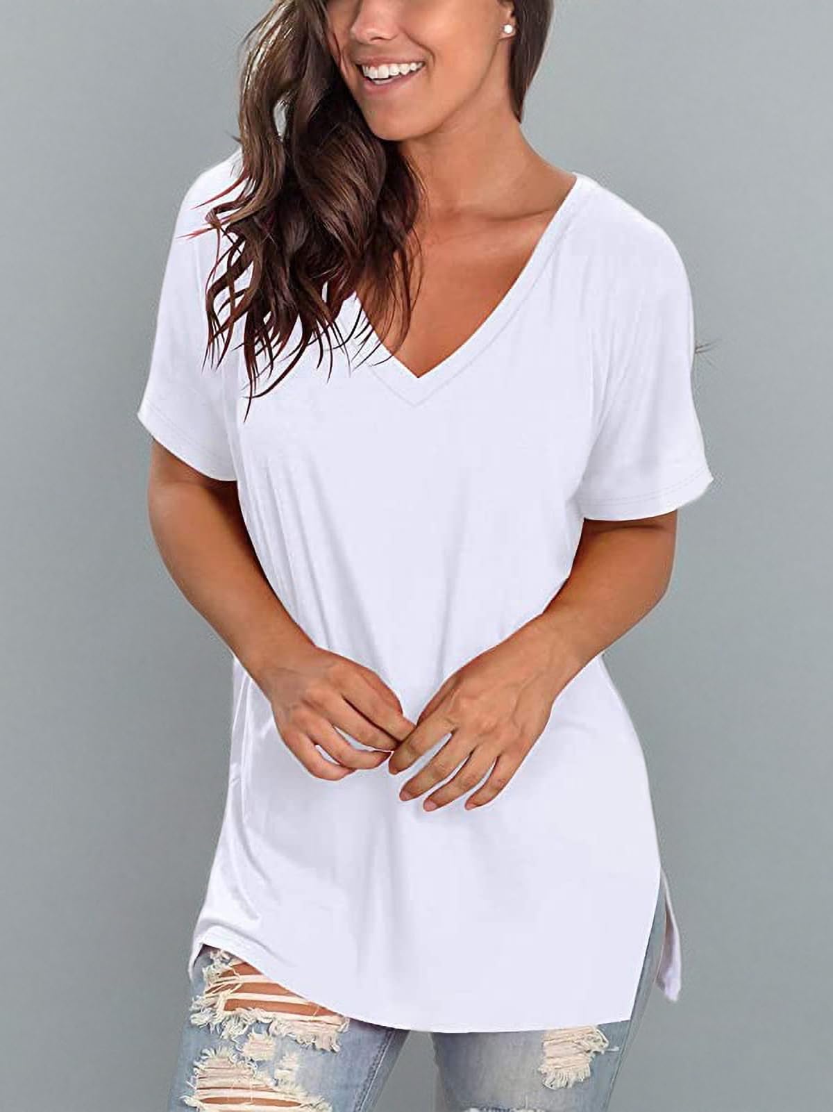 Floral V-Neck T-Shirt for Women - Summer Short Sleeve Blouse | Casual Wear, Beach Outfits & Everyday Fashion