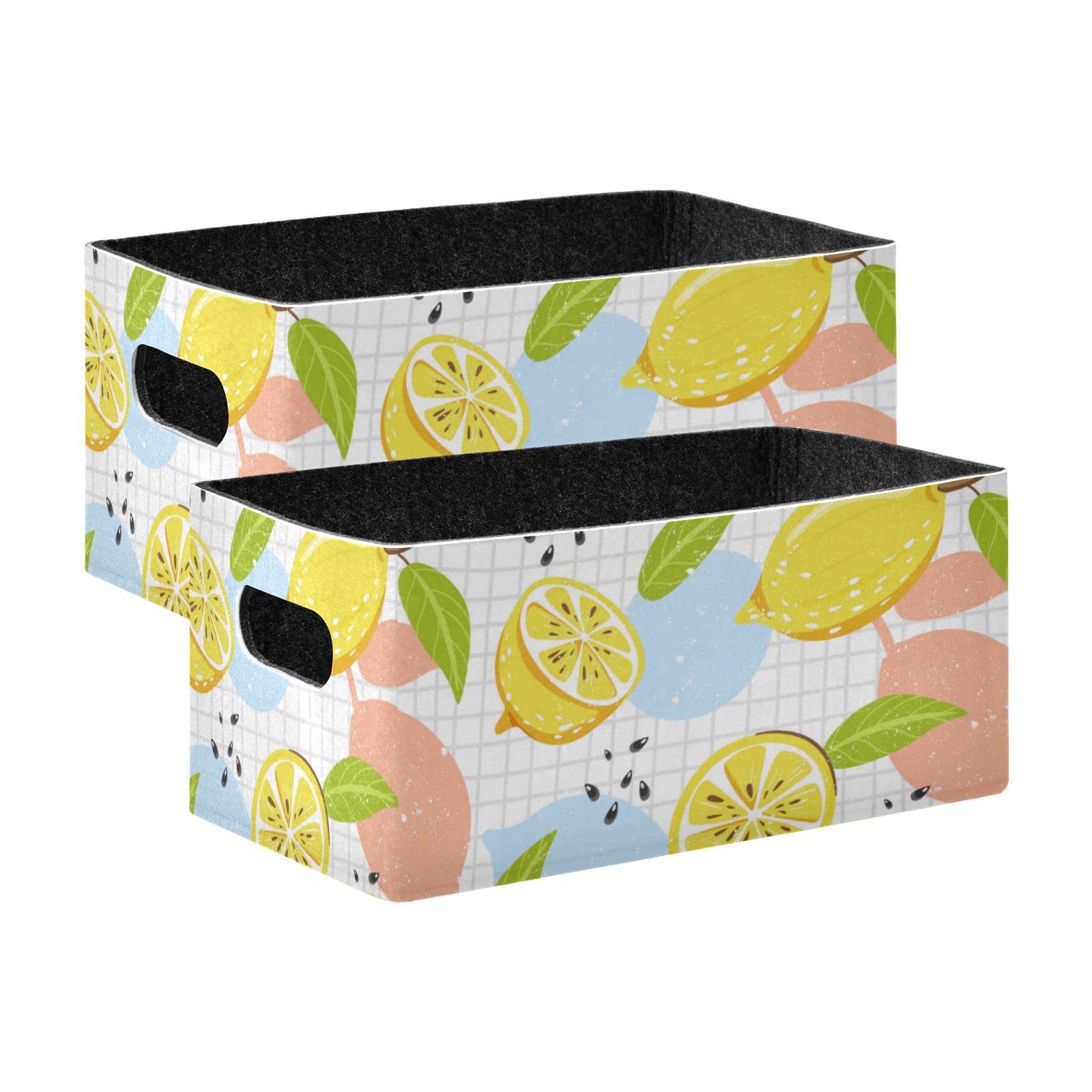Fresh Lemon Leaves Folding Felt Storage Basket - 2 Pack Collapsible Fruit & Clothes Organizer for Home, Nursery, Shelves & Closet | Perfect for Toy Storage, Laundry Hamper & Household Organization