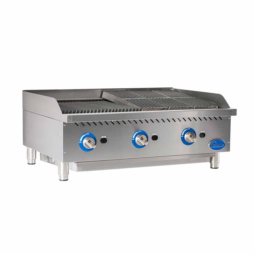Globe GCB36G CR 36-Inch Commercial Gas Countertop Charbroiler with 3 Radiant Burners - Perfect for Restaurants, Diners & Outdoor Grilling