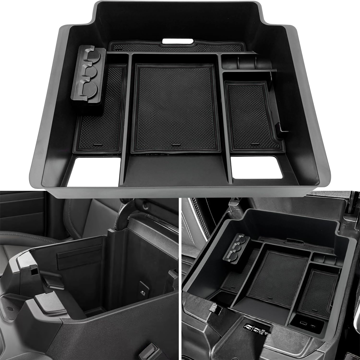 GMC Sierra & Chevy Silverado Center Console Organizer with Wireless Charger - Compatible with 2023-2025 1500, 2024-2025 2500HD/3500HD Models (Bucket Seats Only) - Perfect for Road Trips, Commuting & Truck Organization