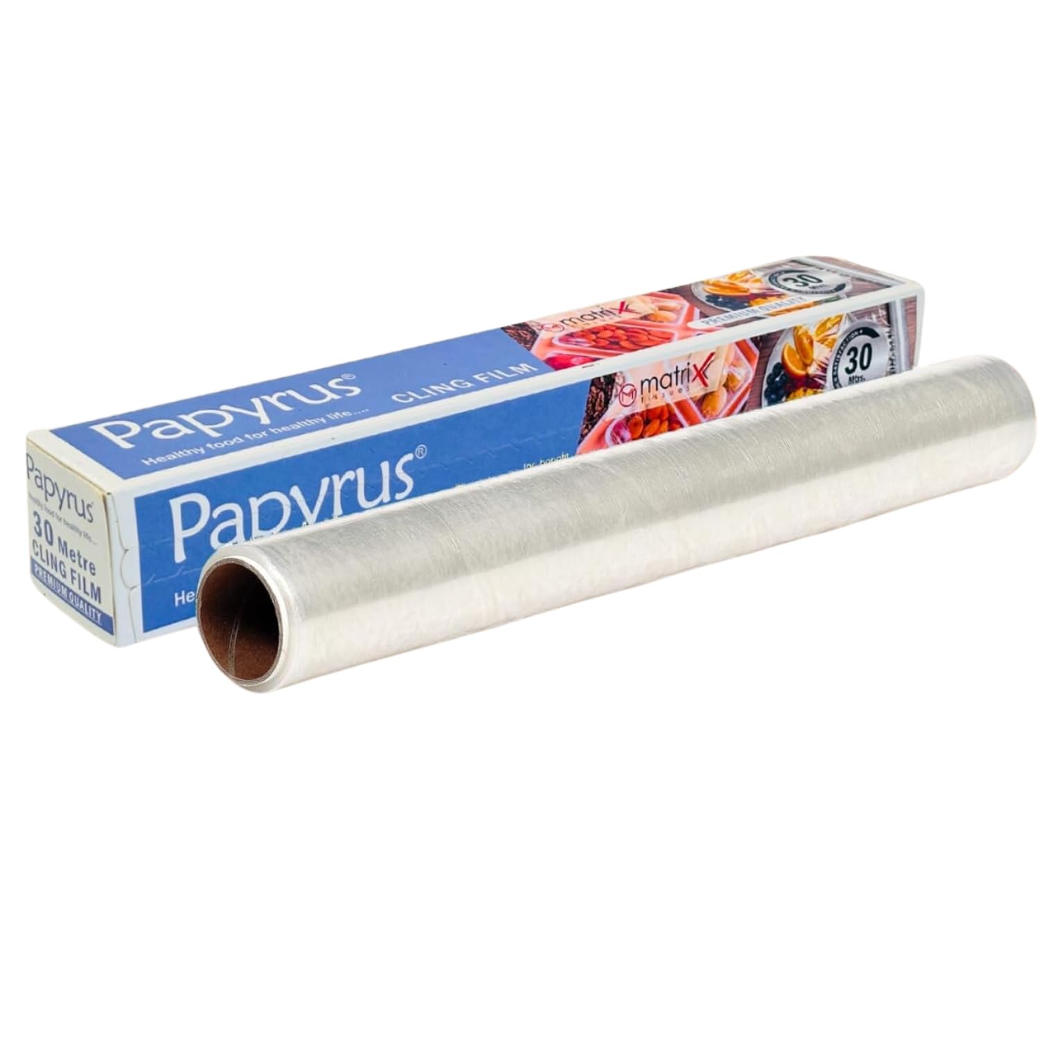 Premium Papyrus Food Wrap Cling Film - 30m Roll for Fresh Food Storage, Meal Prep & Leftovers | BPA-Free Plastic Wrap for Vegetables, Fruits, Sandwiches & More | Ideal for Kitchen, Picnics & Lunch Box Packing (Transparent, 1 Pack)