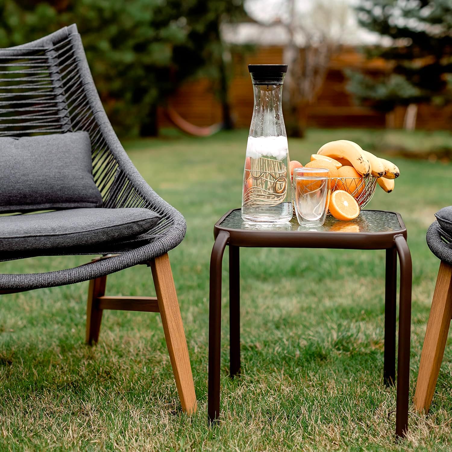 Bronze Metal Outdoor Side Table with Tempered Glass Top - Set of 2 Small 16