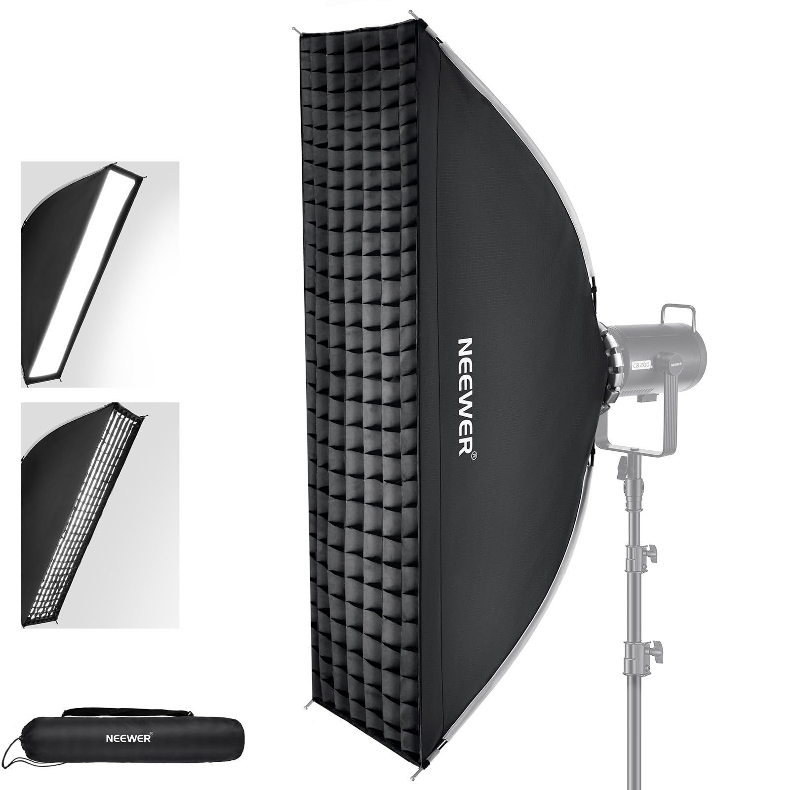 Neewer 12x47 Inch Quick Setup Foldable Rectangular Strip Softbox with Bowens Mount - Includes Diffuser, Honeycomb Grid & Carrying Bag - Compatible with Godox, Aputure 120D Video Lights & Studio Strobes (NS17S) - Perfect for Portrait, Product & Video Lighting