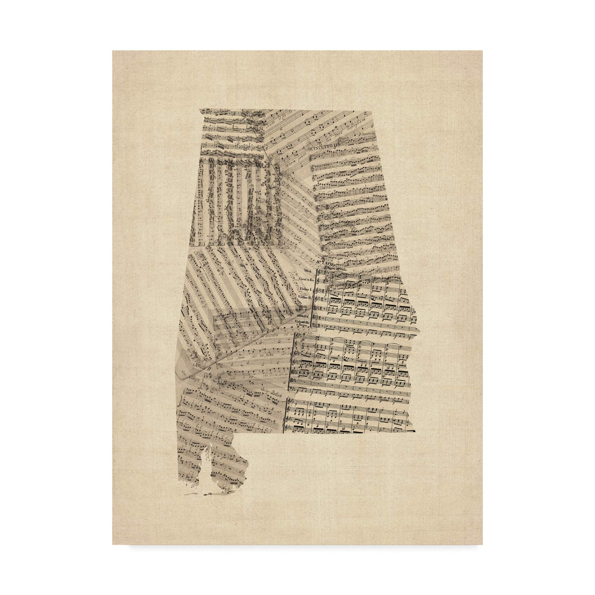 Michael Tompsett Vintage Alabama Map Art Print - 35x47 Old Sheet Music Style Wall Decor for Home, Office & Music Room