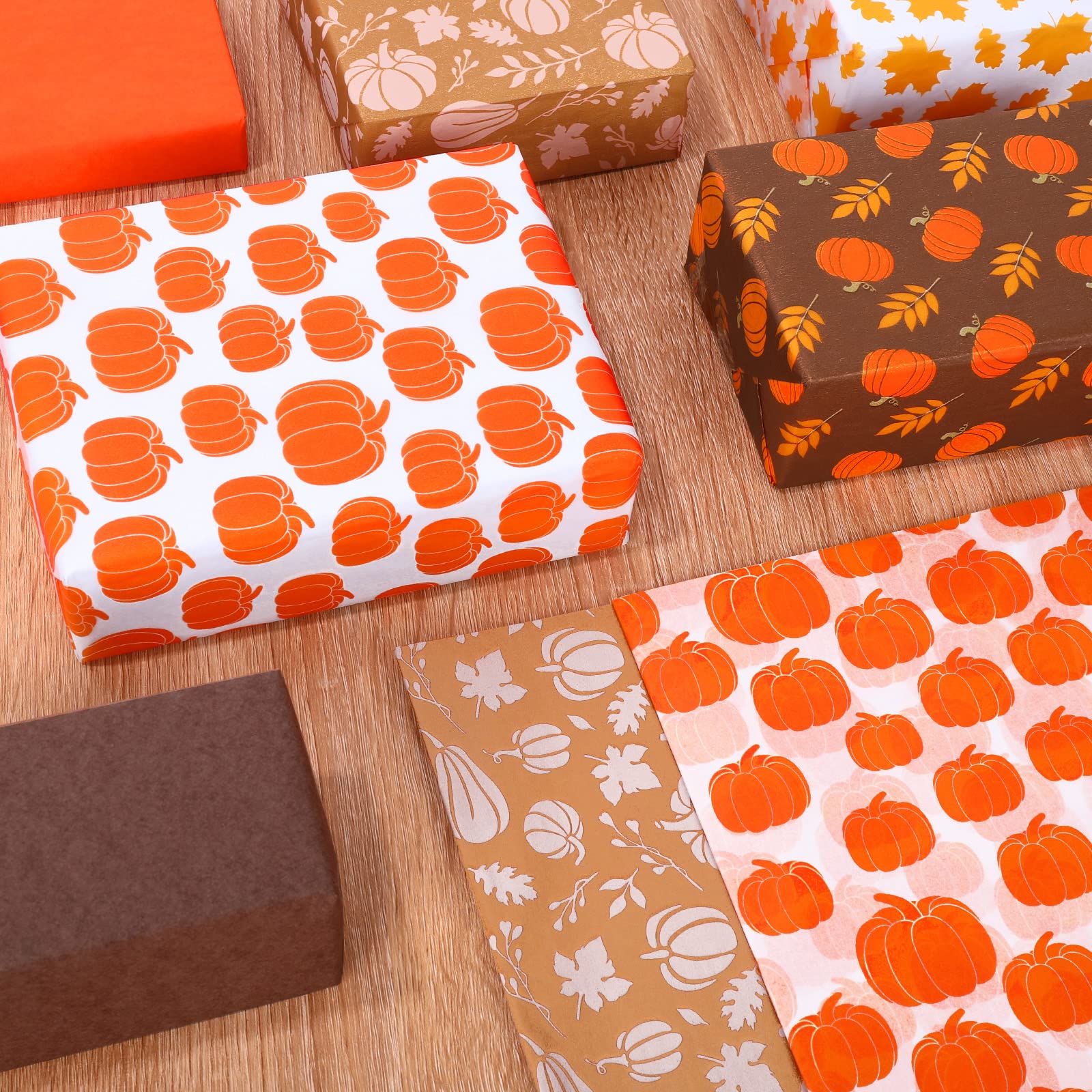 Whaline 160 Sheets Fall Tissue Paper - Pumpkin Wrapped Flat Thanksgiving Gift Wrapping, Rustic Art Paper for DIY Crafts, Home Decor, Party Favors & Gift Bags (14x20 Inch) - Perfect for Autumn Decorations, Seasonal Crafts & Holiday Gift Wrapping