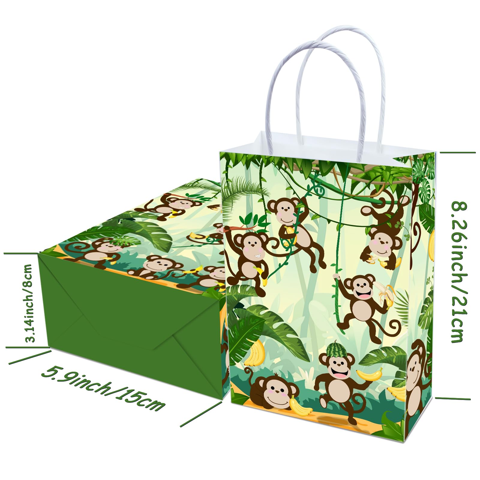 16-Piece Monkey Goodie Bags for Birthday Parties - Jungle Theme Treat Bags for Kids & Adults - Perfect for Monkey-Themed Celebrations, Baby Showers, and Zoo Animal Decorations