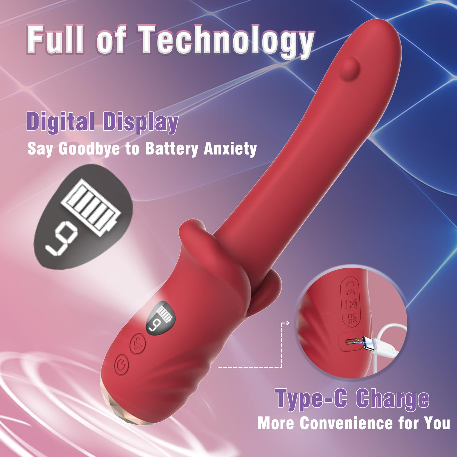 Realistic Tongue Vibrator Dildo - SHOO BAM Rose Sex Toy with 9 Vibrating Modes & LCD Display for Women & Couples - G Spot, Clitoral, Anal & Nipple Stimulator | Perfect for Solo Play, Couples Intimacy & Sensual Exploration