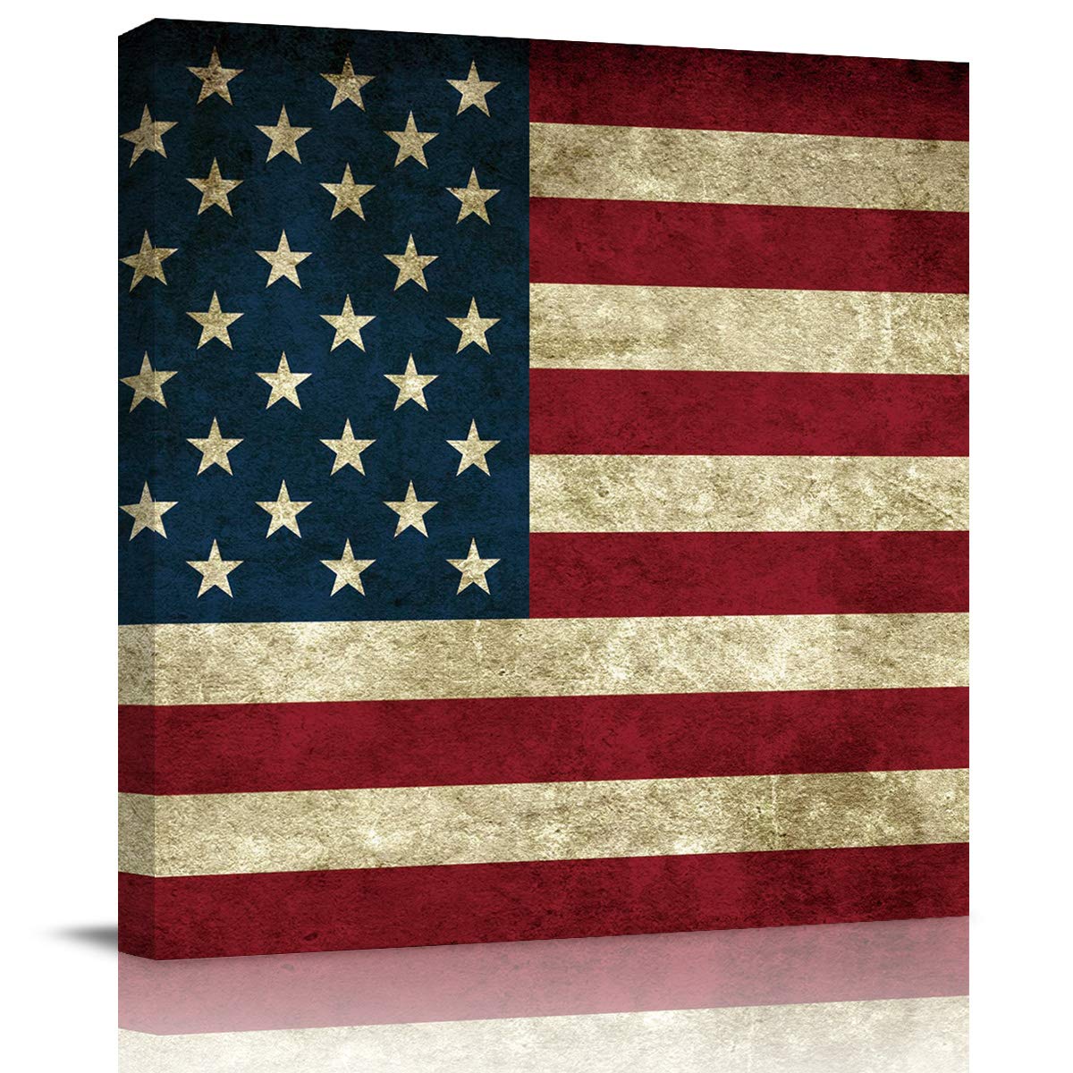 American Flag Canvas Wall Art - Retro USA Patriotic Painting for Bathroom, Living Room, Kitchen & Office Decor | Framed Ready to Hang Home Décor | Perfect for Independence Day, Memorial Day & Veterans Day Celebrations
