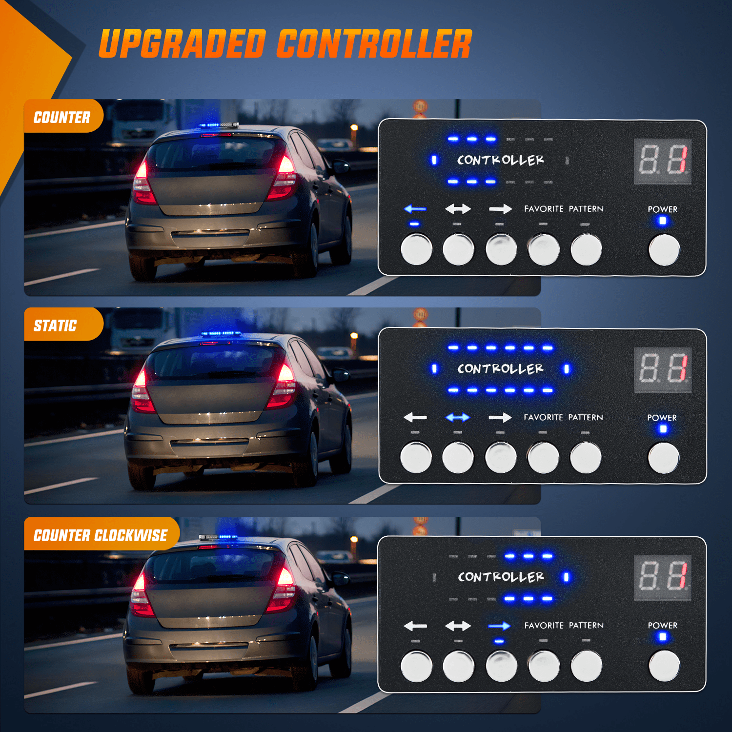 42 LED Blue Emergency Strobe Light for Vehicles - Magnetic Mount Roof Top Warning Light with Control Panel - Perfect for Trucks, Police Cars, Construction Vehicles & Emergency Response