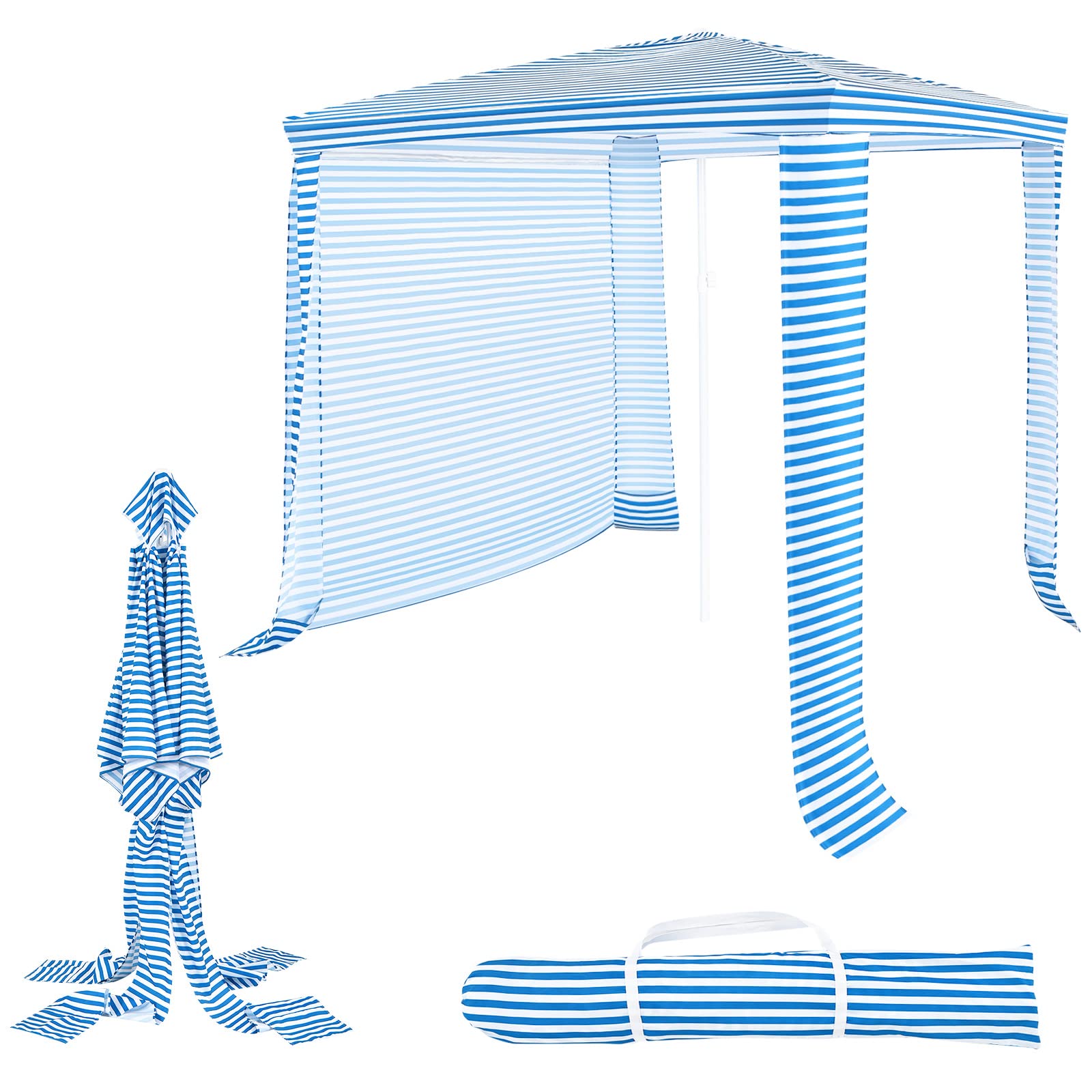 6.7’ x 6.8’ Portable Beach Cabana Tent - Easy Setup Sun Shelter with Adjustable Height, Detachable Sidewall, Carry Bag & 4 Sandbags (NP10352BL) - Perfect for Beach, Poolside, Camping & Outdoor Family Gatherings
