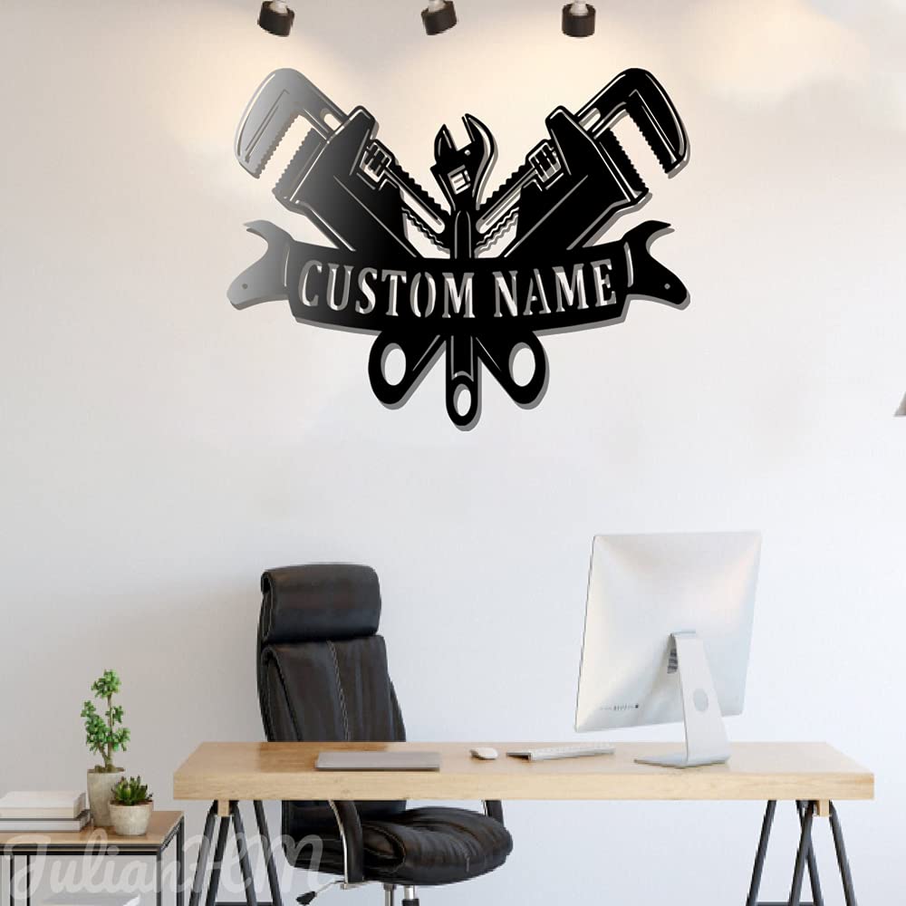 Custom LED Monogram Plumber Metal Sign - Personalized Plumber Gift for Men - 14x14 Inch Wall Art with Lights - Perfect for Workshop, Garage & Man Cave Decor