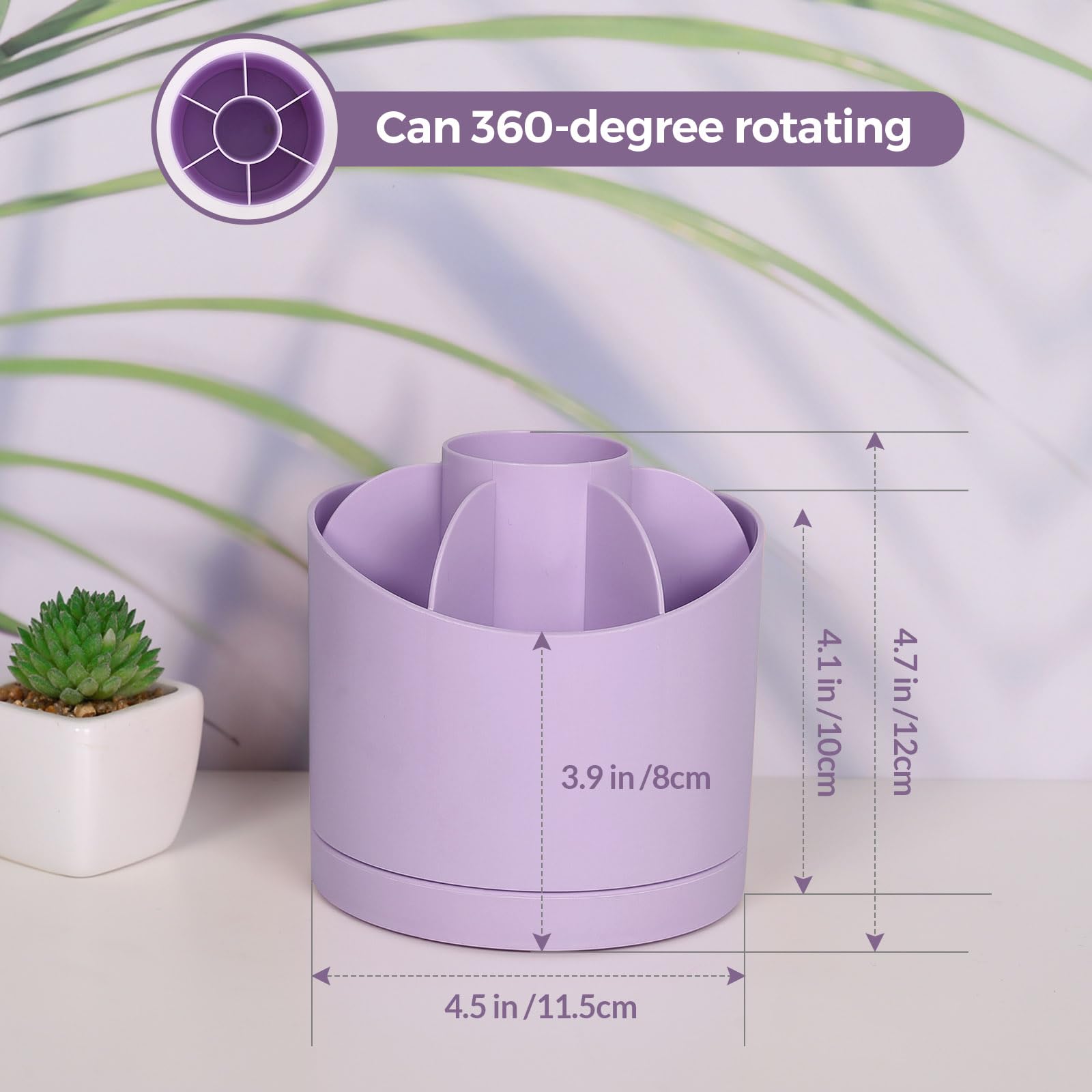 SKYDUE 360-Degree Rotating Desk Organizer with 7 Slots - Cute Purple Pen Holder for Pencils, Art Supplies & Office Accessories - Perfect for Classroom, Home Office & Workspace Organization