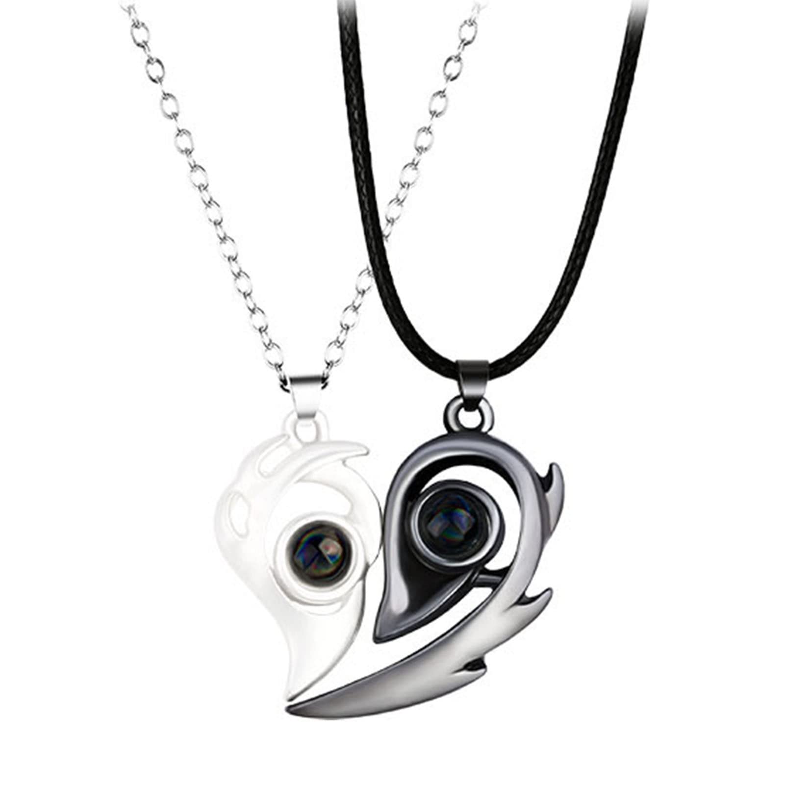 Mosichi Women's Fashion Necklace Set - 2Pcs Magnetic Heart Pendant Couple Necklaces, Japanese Korean Style Jewelry Gift for Her, Long Lasting Love Pendant for Anniversary, Valentine's Day & Romantic Dates