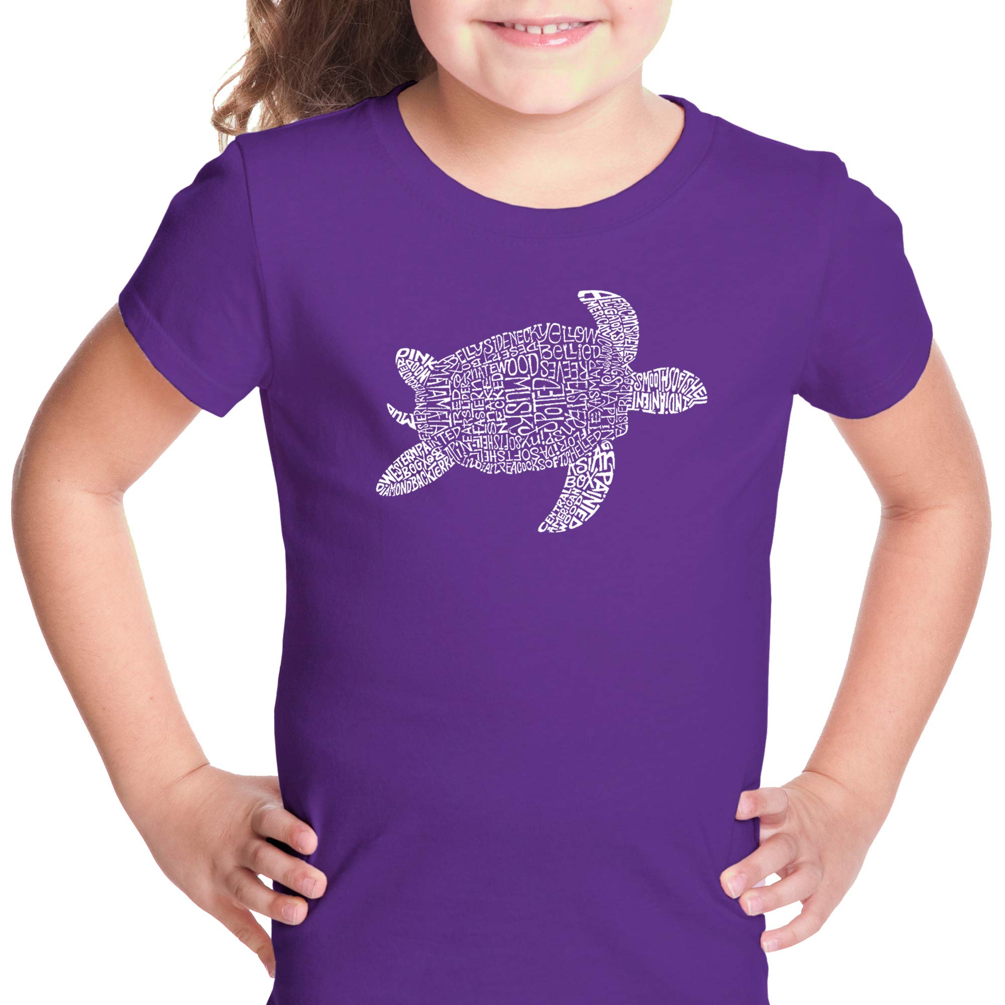 LA POP ART Girl's Word Art Graphic T-Shirt - Cute Turtle Design | Trendy Casual Outfit for Kids & Teens | Perfect for School, Playdates & Family Outings