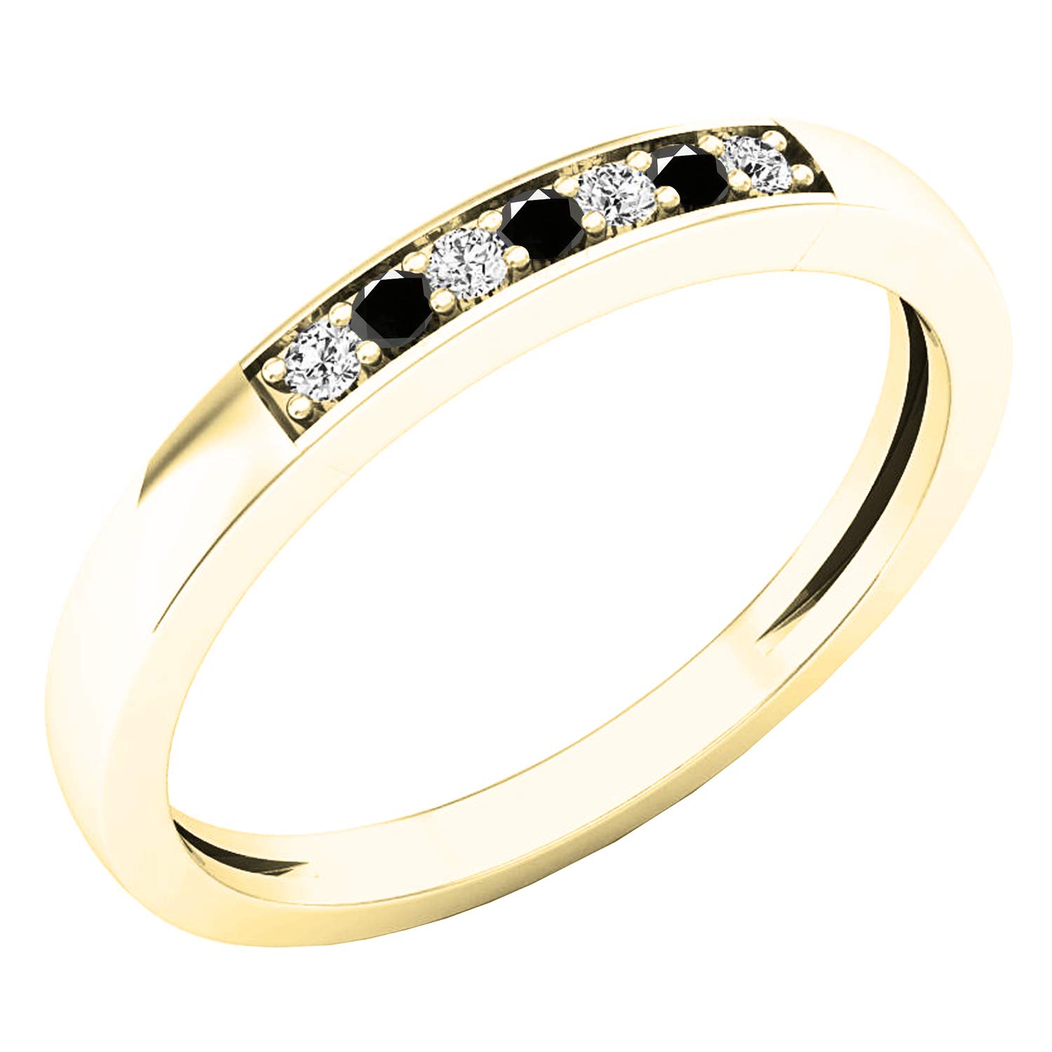 14K Yellow Gold Round Gemstone & White Diamond Seven Stone Anniversary Wedding Band for Women - Elegant Bridal Jewelry for Wedding, Engagement & Special Occasions