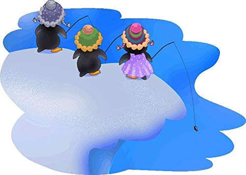 Penguins Fishing II Wall Decal 34x48 Inches - Removable Vinyl Sticker for Kids Room, Nursery, Office & Home Decor