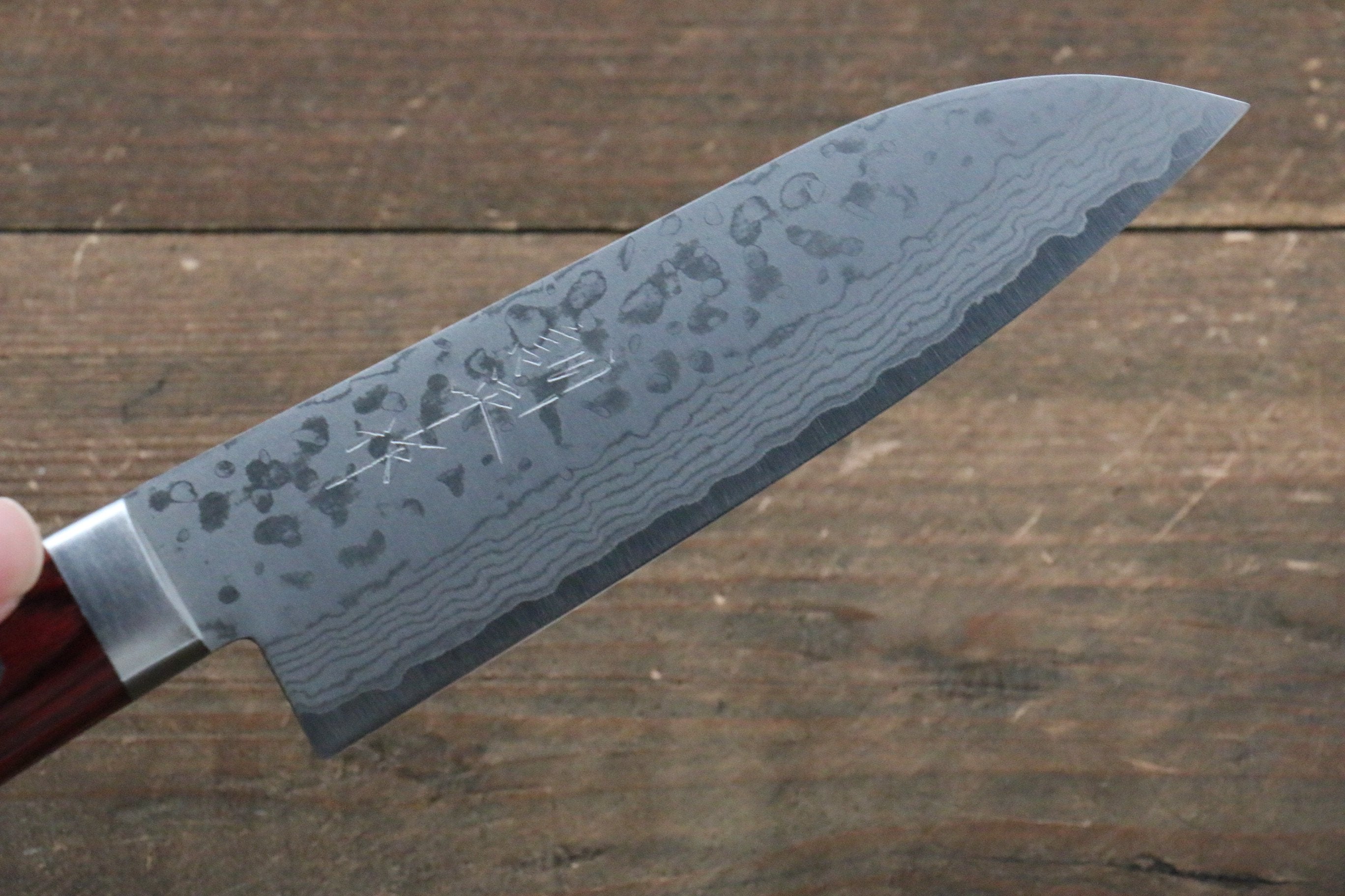 Kunihira Sairyu VG10 Damascus 5.3-inch Santoku Knife with Red Pakkawood Handle - Premium Japanese Kitchen Knife for Slicing, Dicing & Chopping Vegetables, Fruits & Meat