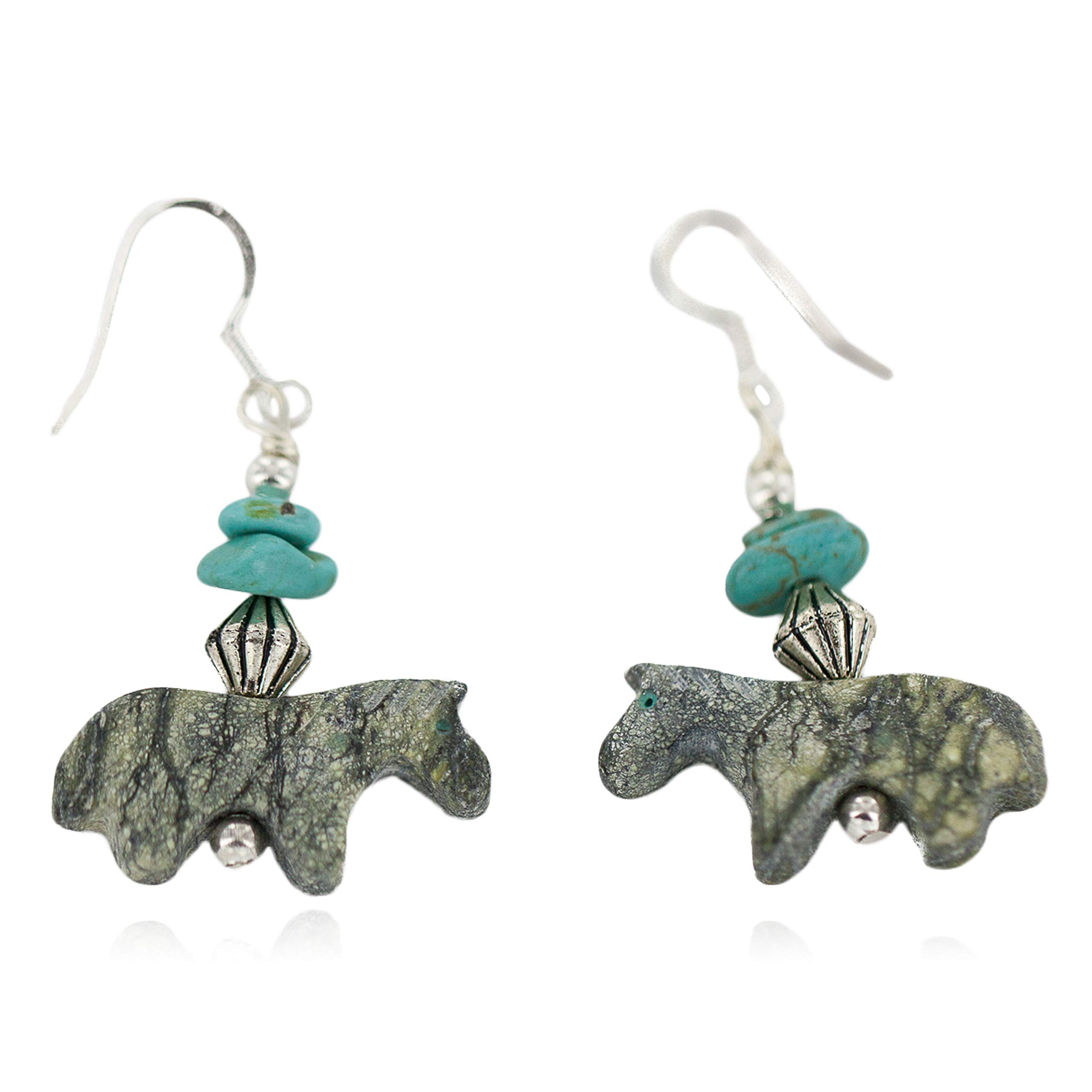 Authentic Navajo Sterling Silver Turquoise Dangle Earrings - Handmade by Loma Siiva - Elegant Green Stone Jewelry for Women - Perfect for Boho, Western & Native American Fashion