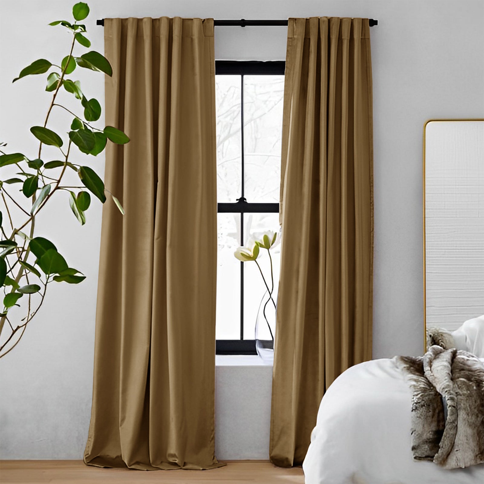 Luxury Blackout Curtains - Dark Jungle Green & Velvet Fabric - Heavyweight Thermal Insulated Drapes with Soft Top Back Tab for Bedroom & Living Room