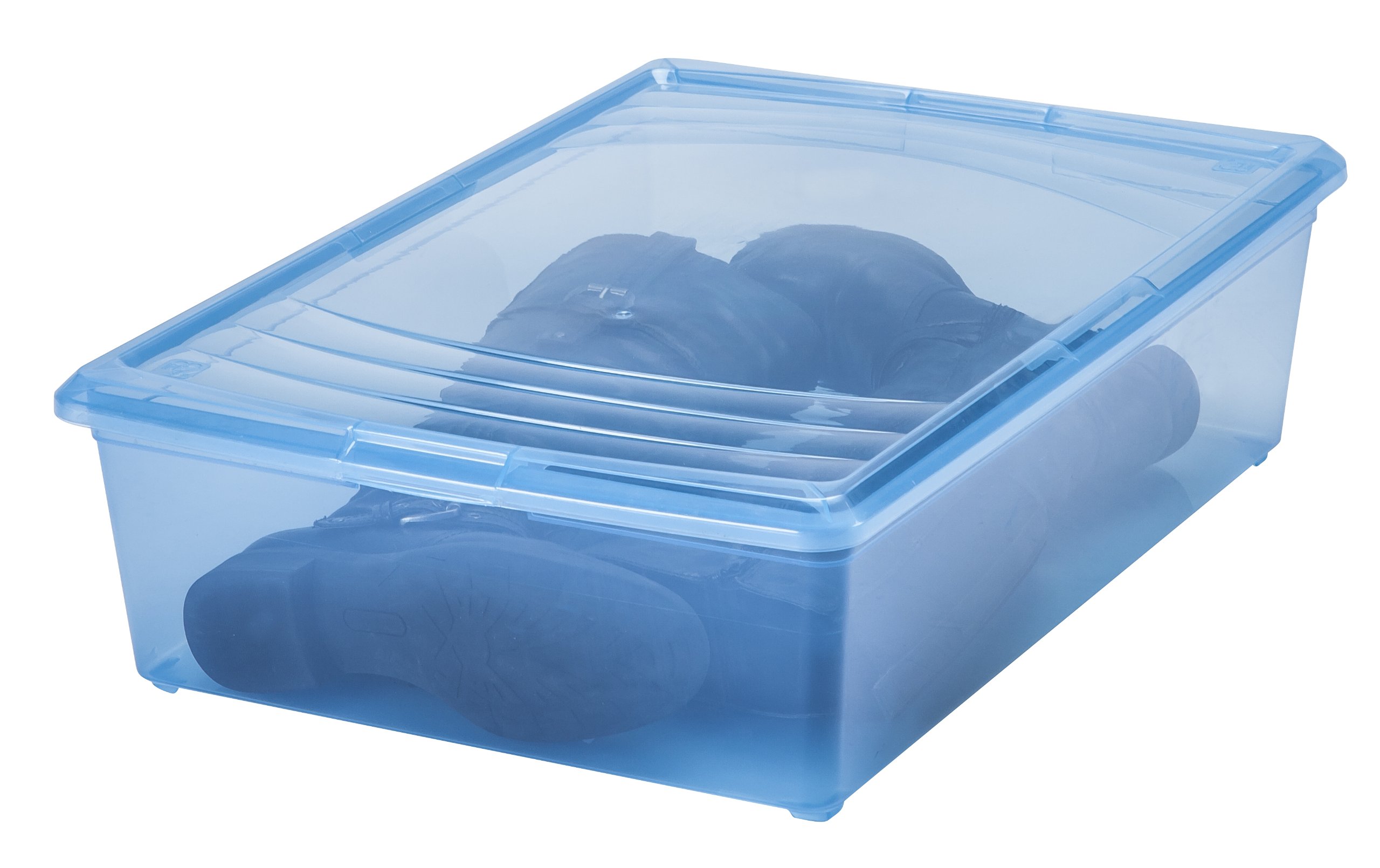 IRIS 33 Quart Modular Plastic Storage Bins with Lids - 12 Pack Blue Stackable Organizer Boxes for Home, Office, Closet & Toy Storage Organization