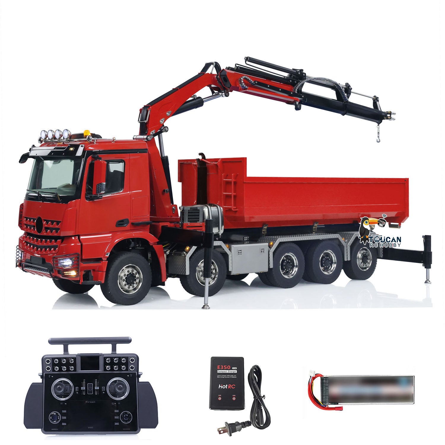 1/14 Scale 10x10 RC Hydraulic Crane Dump Truck - Remote Control Full Dumper Lorry with U-Shaped High Standard Bucket & Timber Flatbed - Perfect for Construction Site Play, Collecting, and RC Hobby Enthusiasts