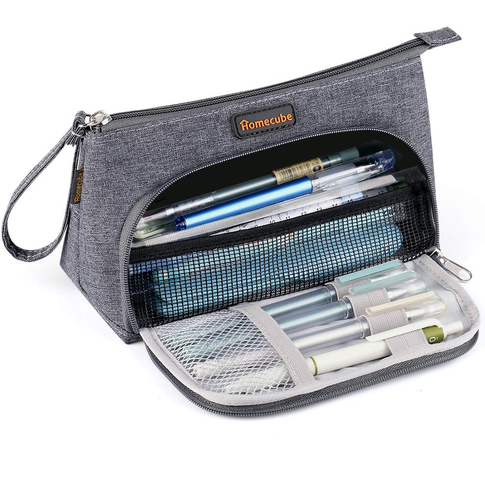 Homecube Pencil Case & Pen Holder Organizer - Dark Gray Storage Pouch for School, Office & Travel - Perfect for Students, Professionals & Makeup Essentials