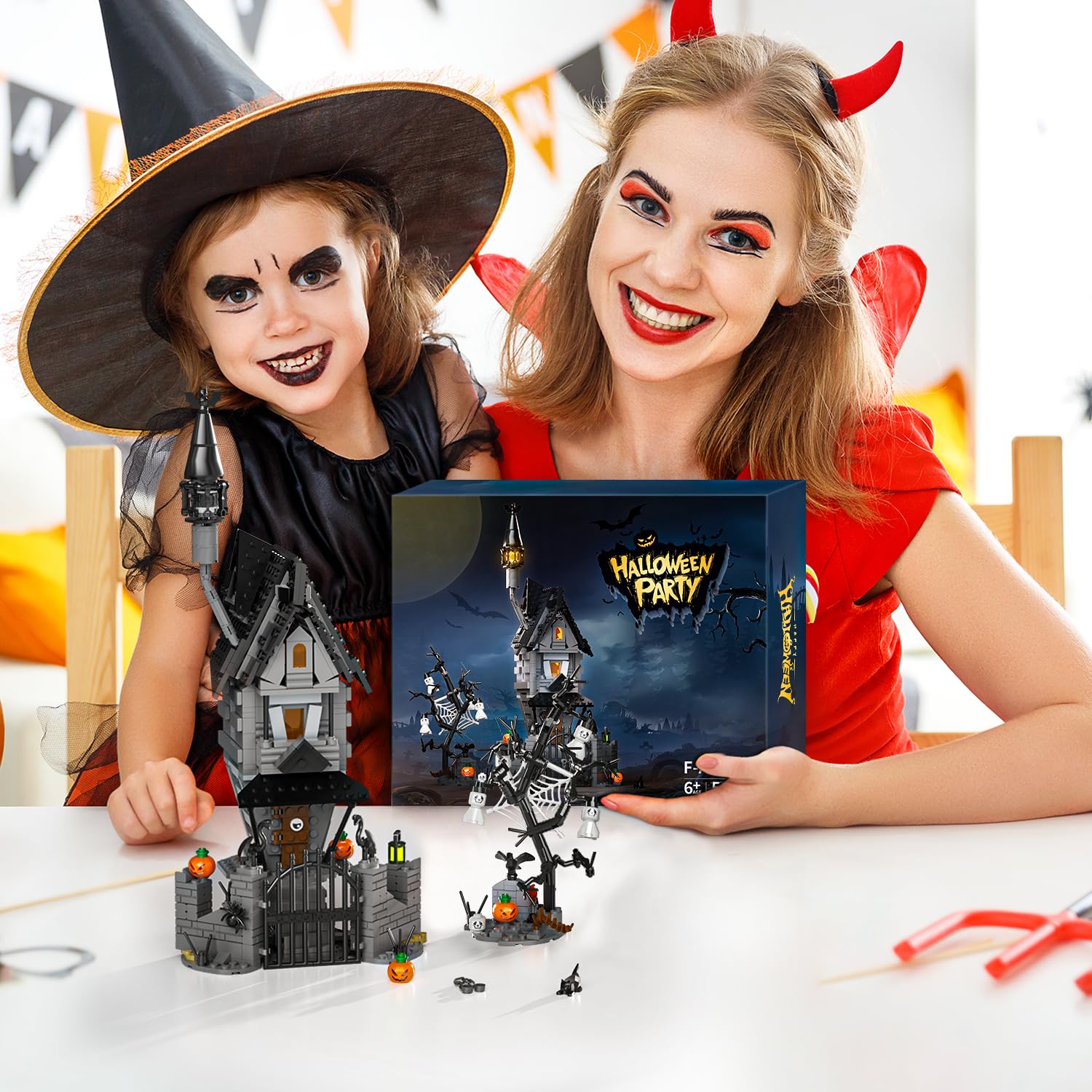 Haunted House Building Set for Christmas & Halloween - Glow in The Dark Haunted Mansion Toy with Luminous Hangman & Spooky Decor - Perfect Gift for Movie Fans & Kids - Great for Holiday Decorations, Birthday Parties & Themed Room Displays