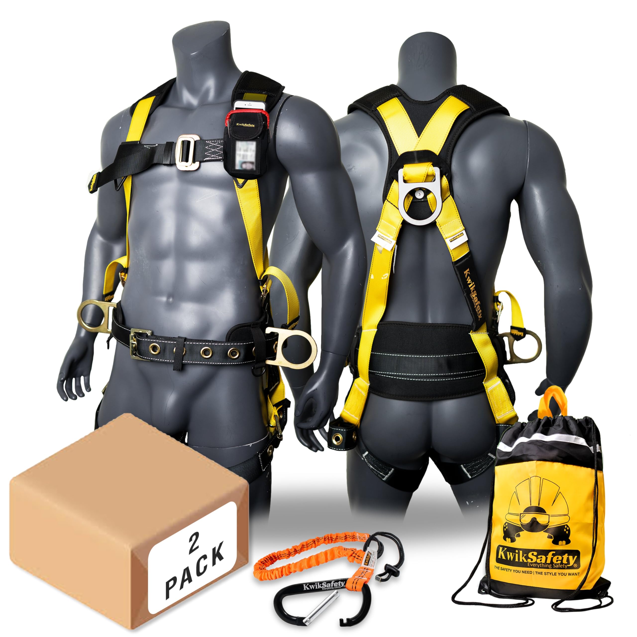 KwikSafety TYPHOON Ironworker Safety Harness with 3 D-Rings & Tool Lanyard Loop - ANSI & OSHA Certified for Construction, Roofing, and Fall Protection Work