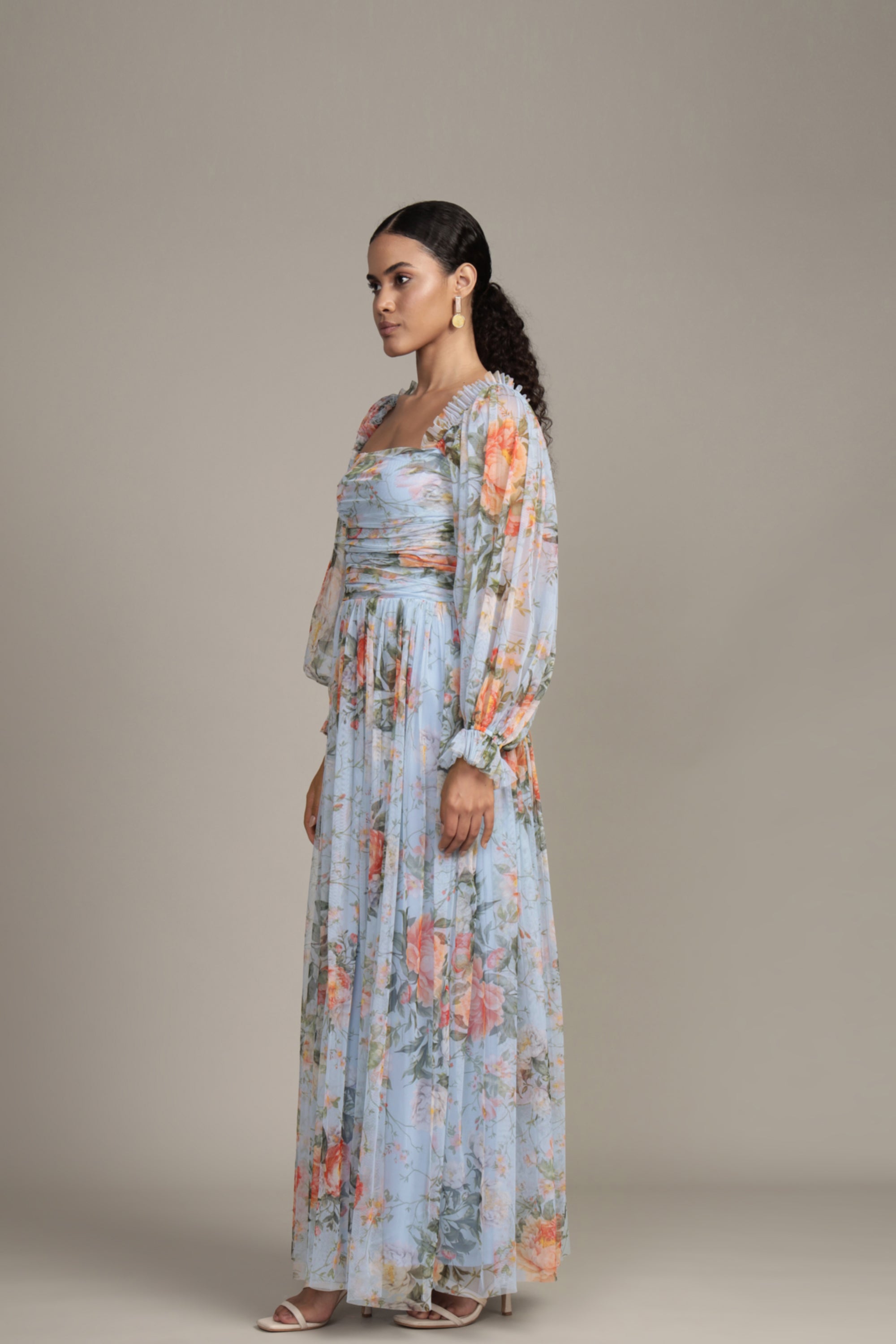 Lana Maxi Dress - Blue Floral Print Women's Summer Dress, Boho Flowy Beach Dress for Vacation, Party & Casual Wear