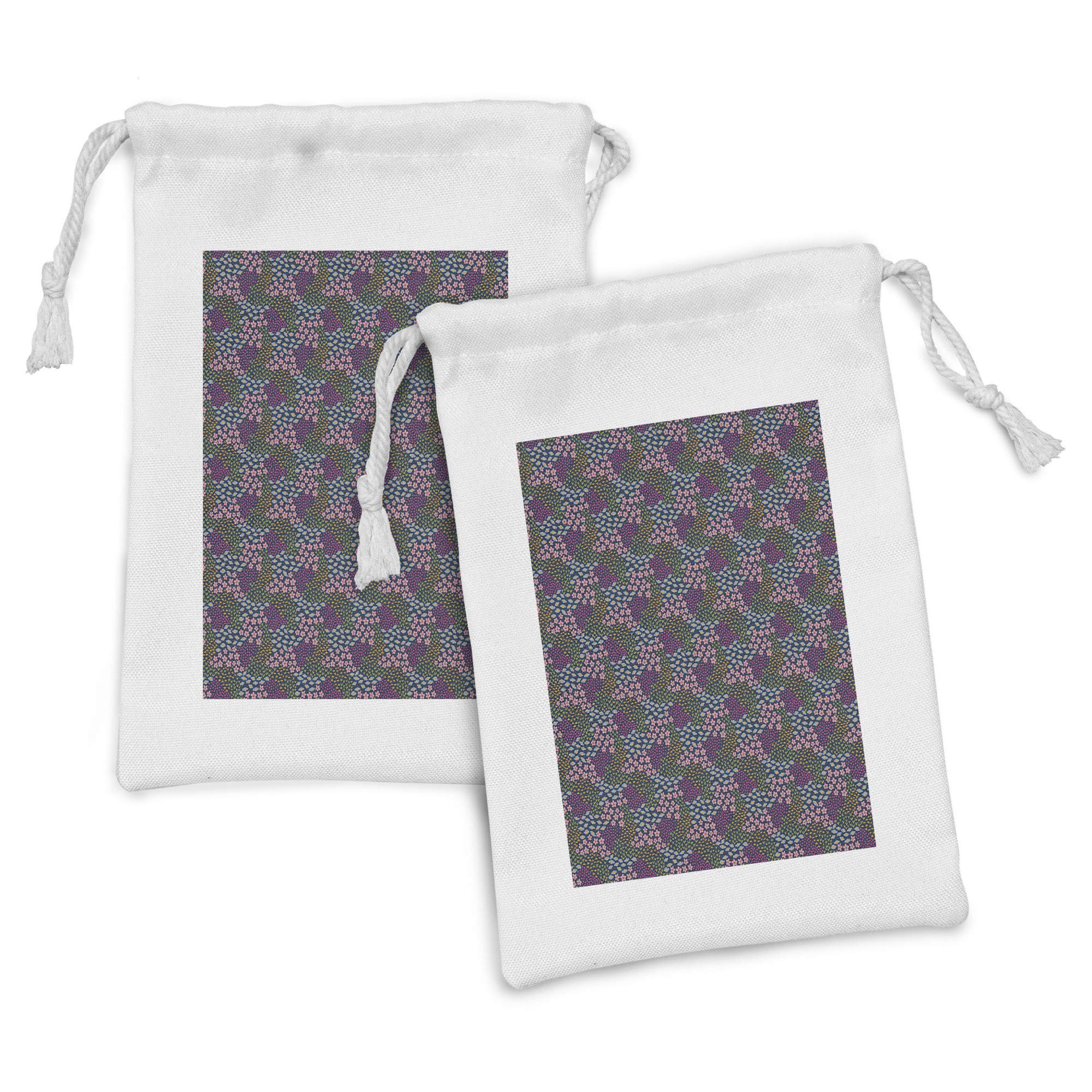 Ambesonne Floral Fabric Pouch Set of 2 - Colorful Endemic Flower Design Drawstring Bags (9