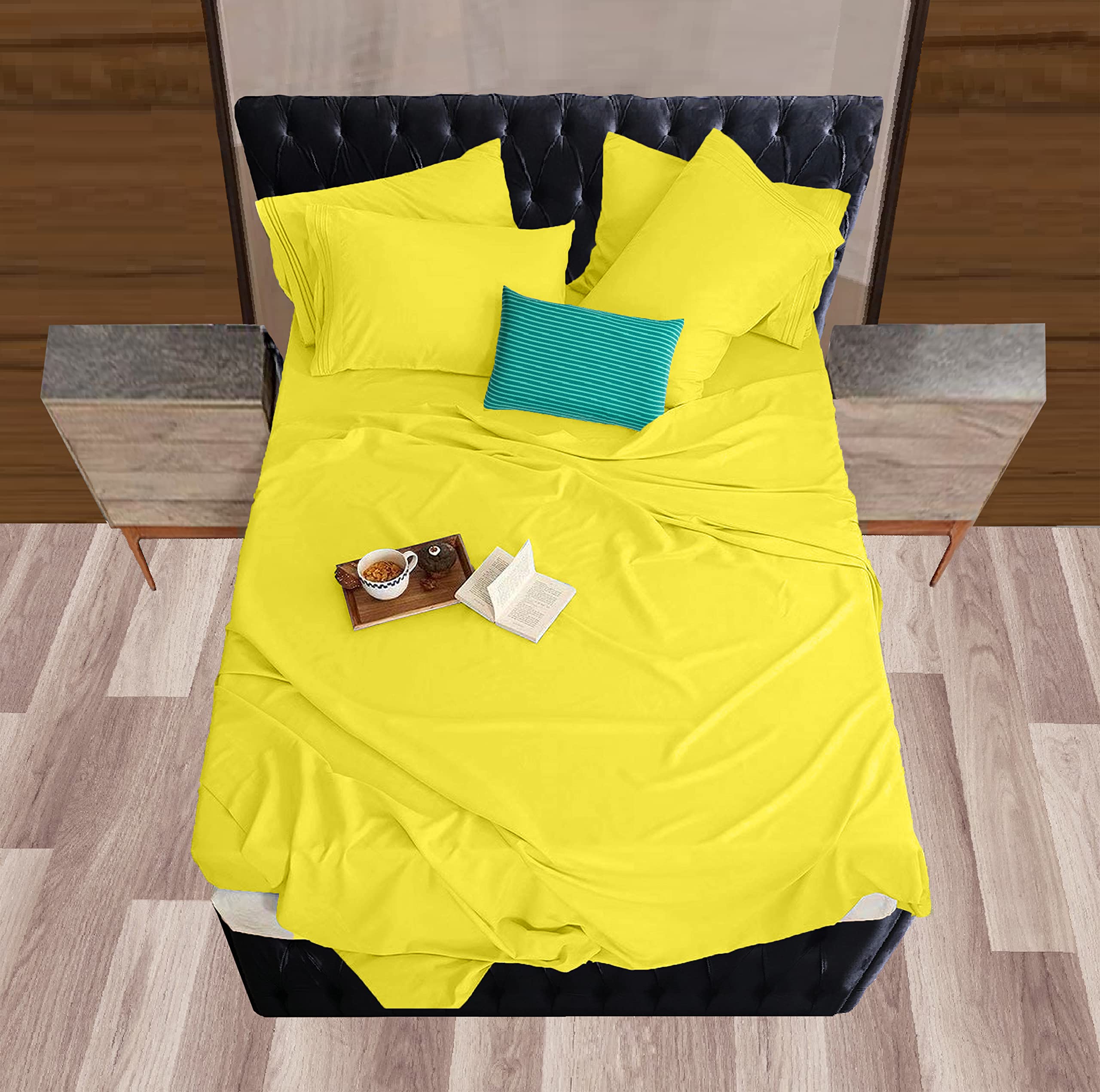 Luxury 1800 Thread Count Hotel Pillowcases Set of 2 - Standard Size Cooling Pillow Protectors for Queen Bed (Yellow) | Ultra Soft Bedding for Hotels, Guest Rooms & Home Decor