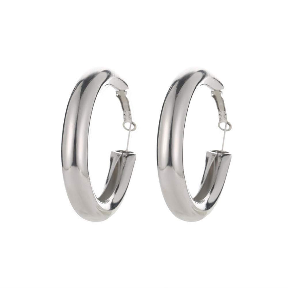 GDJGTA Women's Punk Rock Minimalist 50mm Thick Tube Gold Alloy Round Hoop Earrings - Perfect for Concerts, Parties & Edgy Everyday Style