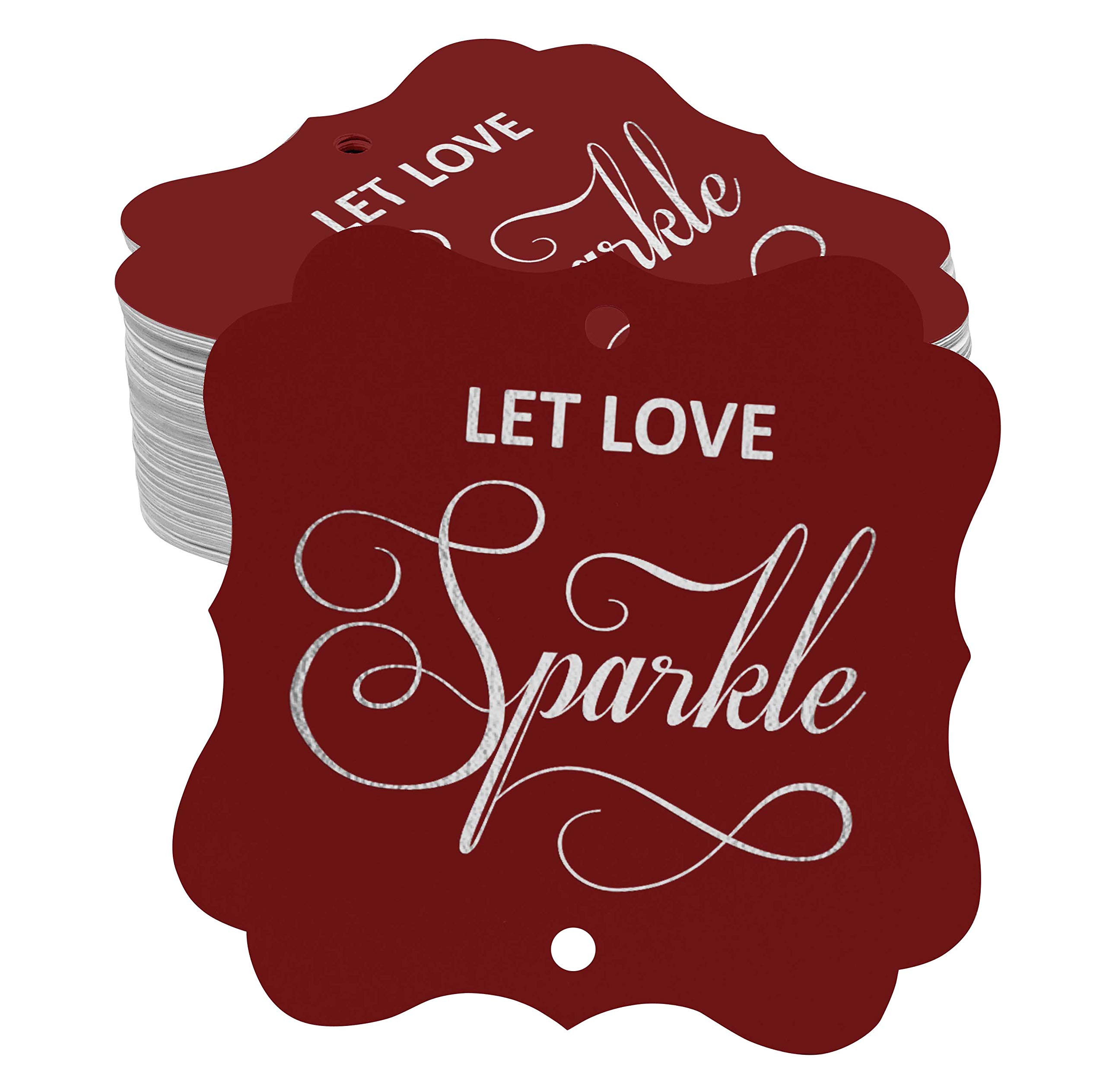 100pcs Let Love Sparkle Wedding Favor Tags - DIY Bracket-Shaped Silver Foil Hanging Tags for Wedding Decor, Bridal Shower, Anniversary & Gift Wrapping