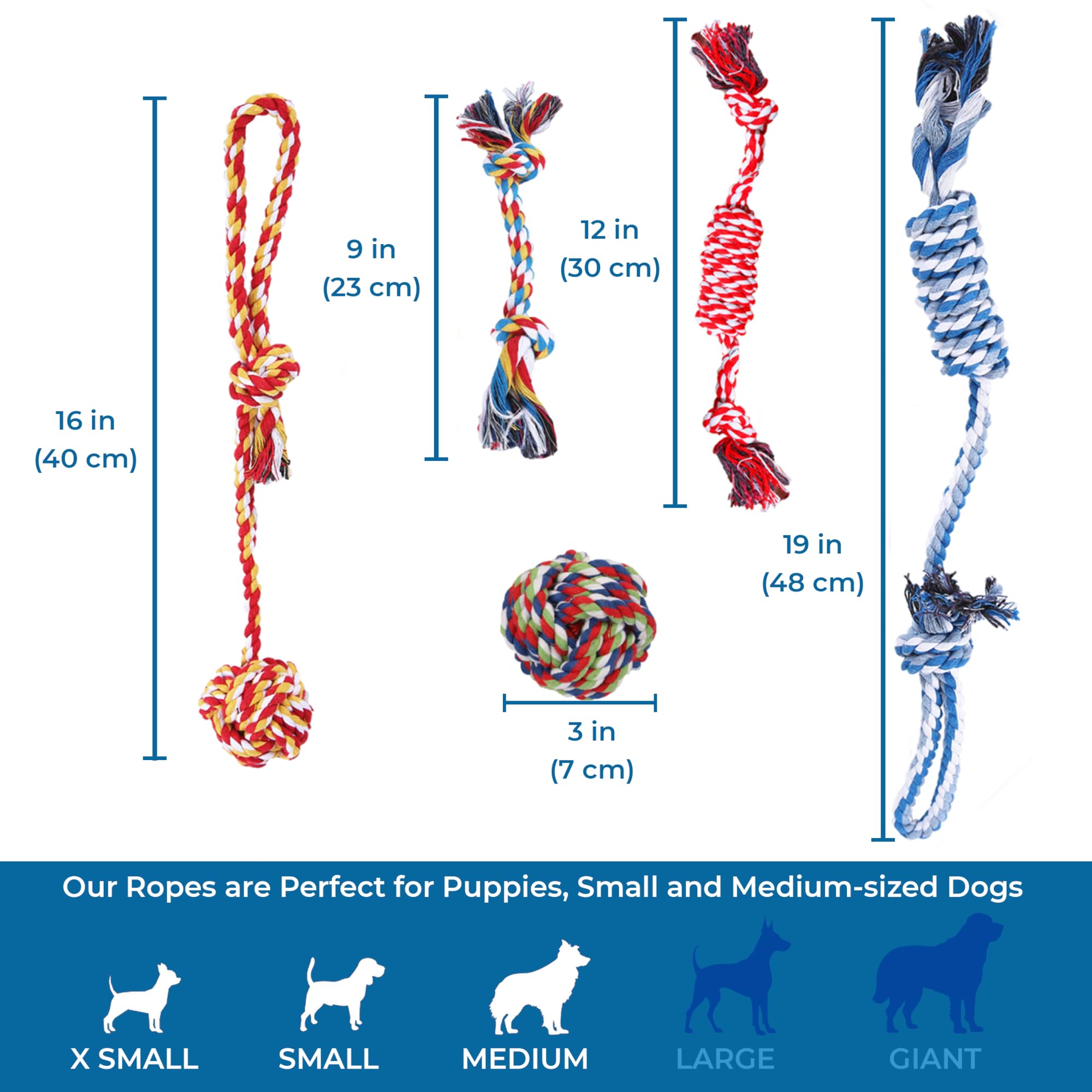 SunGrow 5-Pack Ferret Rope Chew Toys - Durable Machine-Washable Cotton Knotted Rope for Small to Medium Dogs & Puppies - Teething Relief & Cage Accessories (3