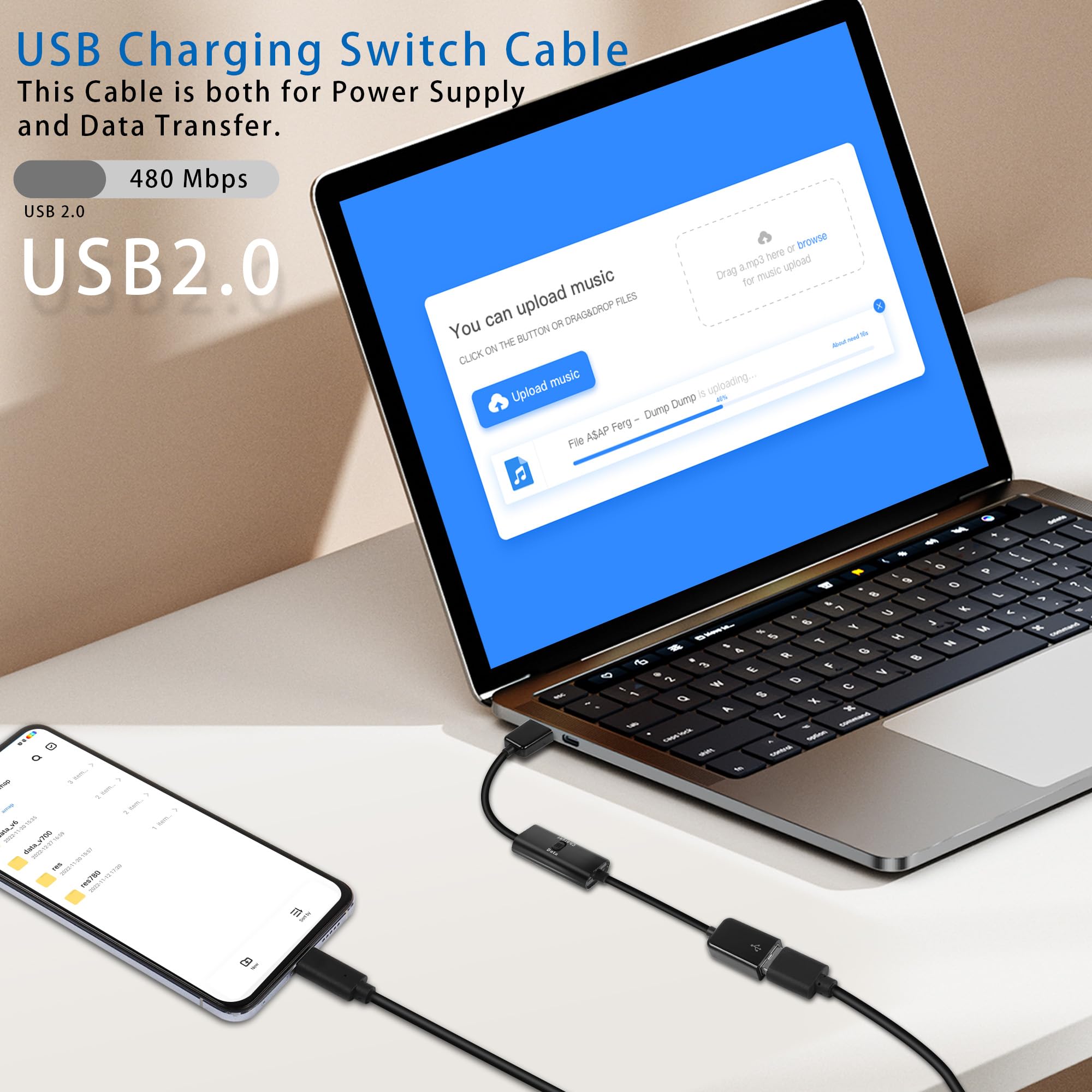 GELRHONR 2-Pack USB Switch Cable, Male to Female On/Off Extension Cord for Data & Power (22cm) - Perfect for USB Fans, LED Strips & Computer Accessories