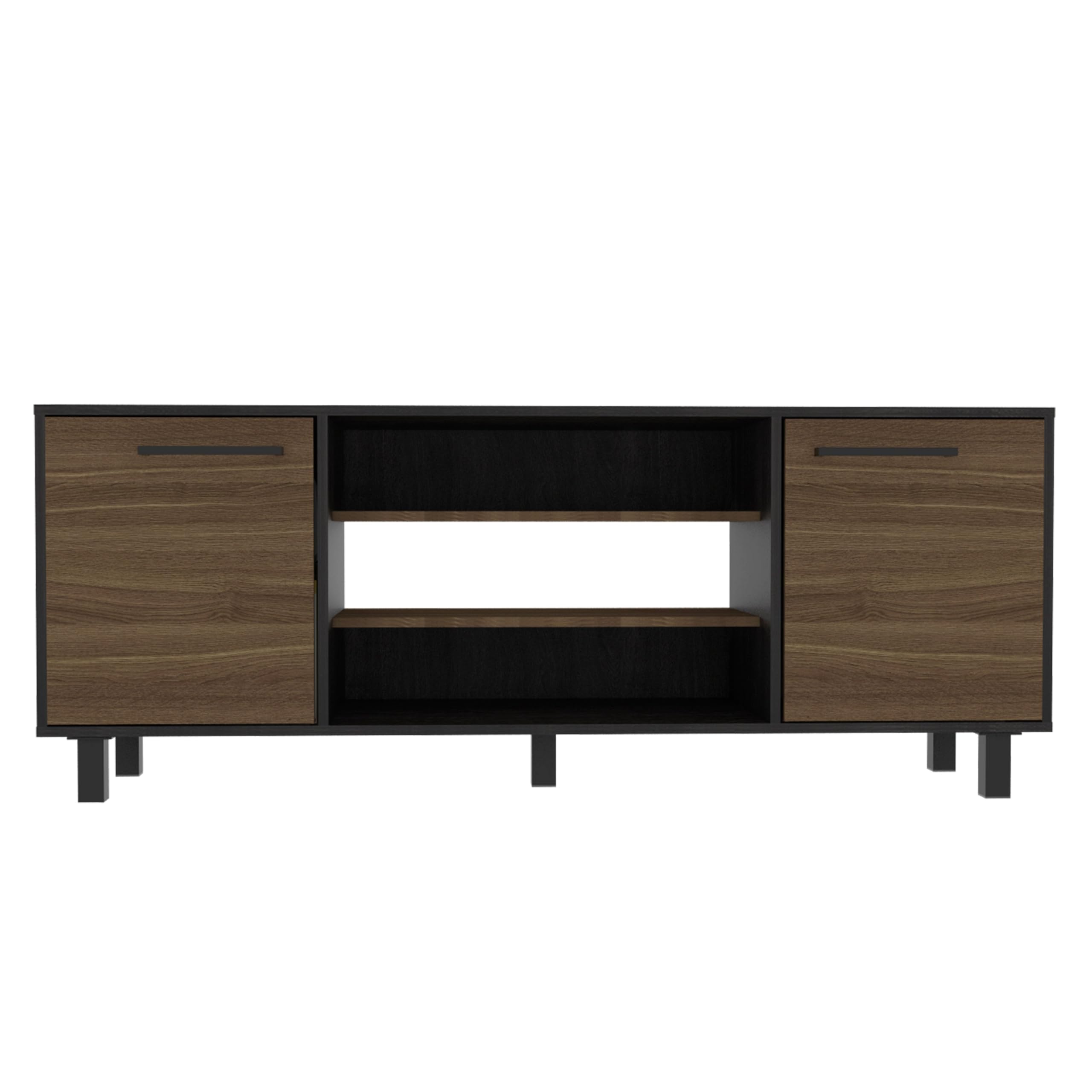 Tuhome Kaia TV Stand for TVs up to 55 Inches with 4 Shelves and 3 Drawers - Black/Pine Wood - Perfect for Living Room, Bedroom, or Home Theater Setup