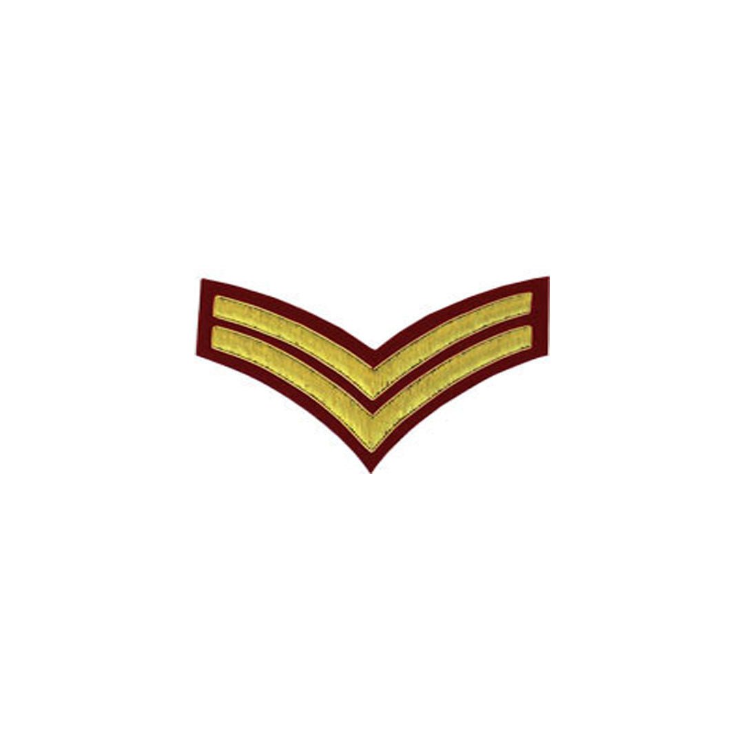2 Stripe Chevrons Badge Gold Bullion on Red - Military Insignia for Uniforms, Collectibles & Cosplay Accessories