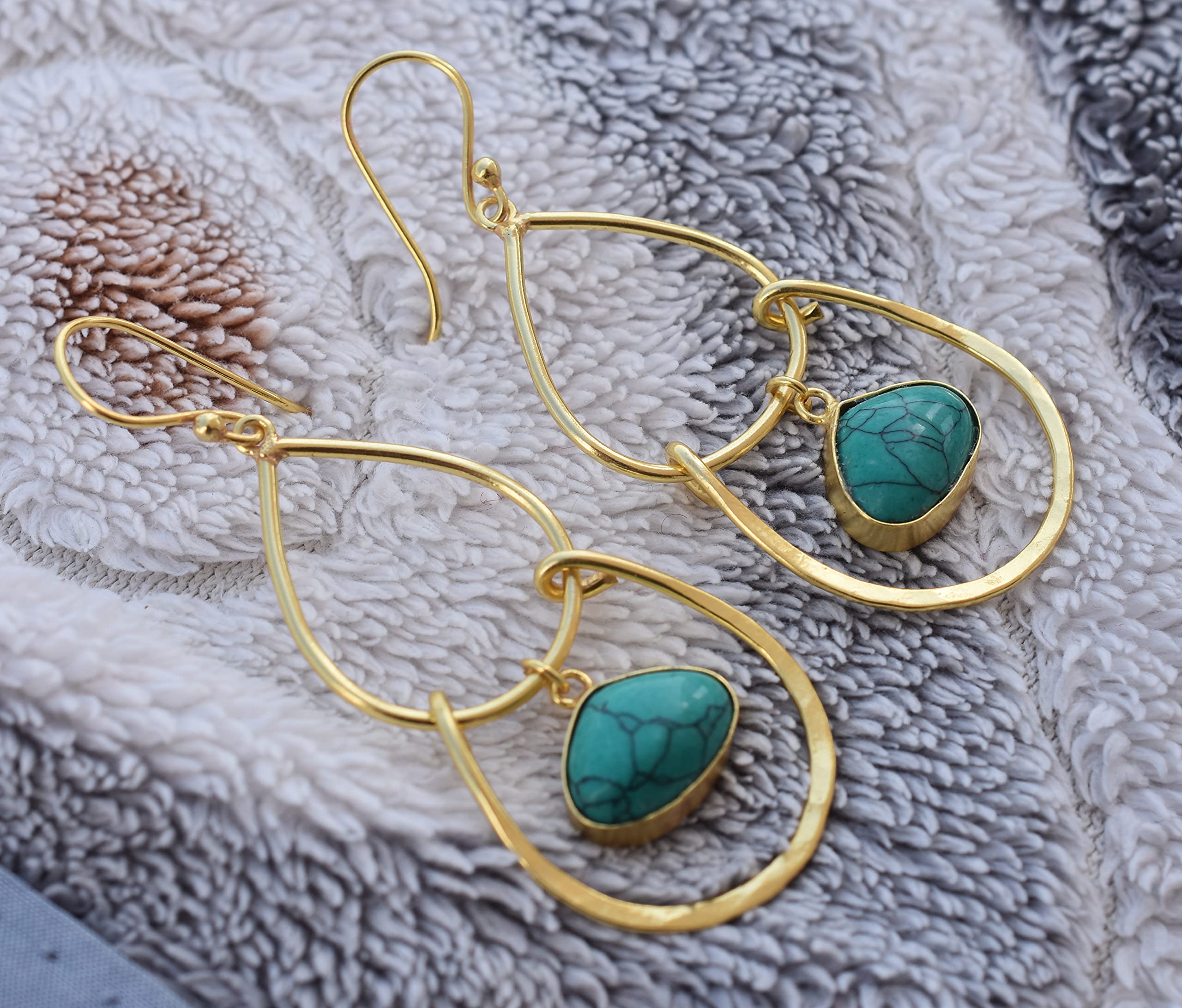 18K Gold Plated Green Turquoise Earrings for Women - Handmade Designer Fashion Jewelry - VE-327 | Perfect for Weddings, Parties & Everyday Wear