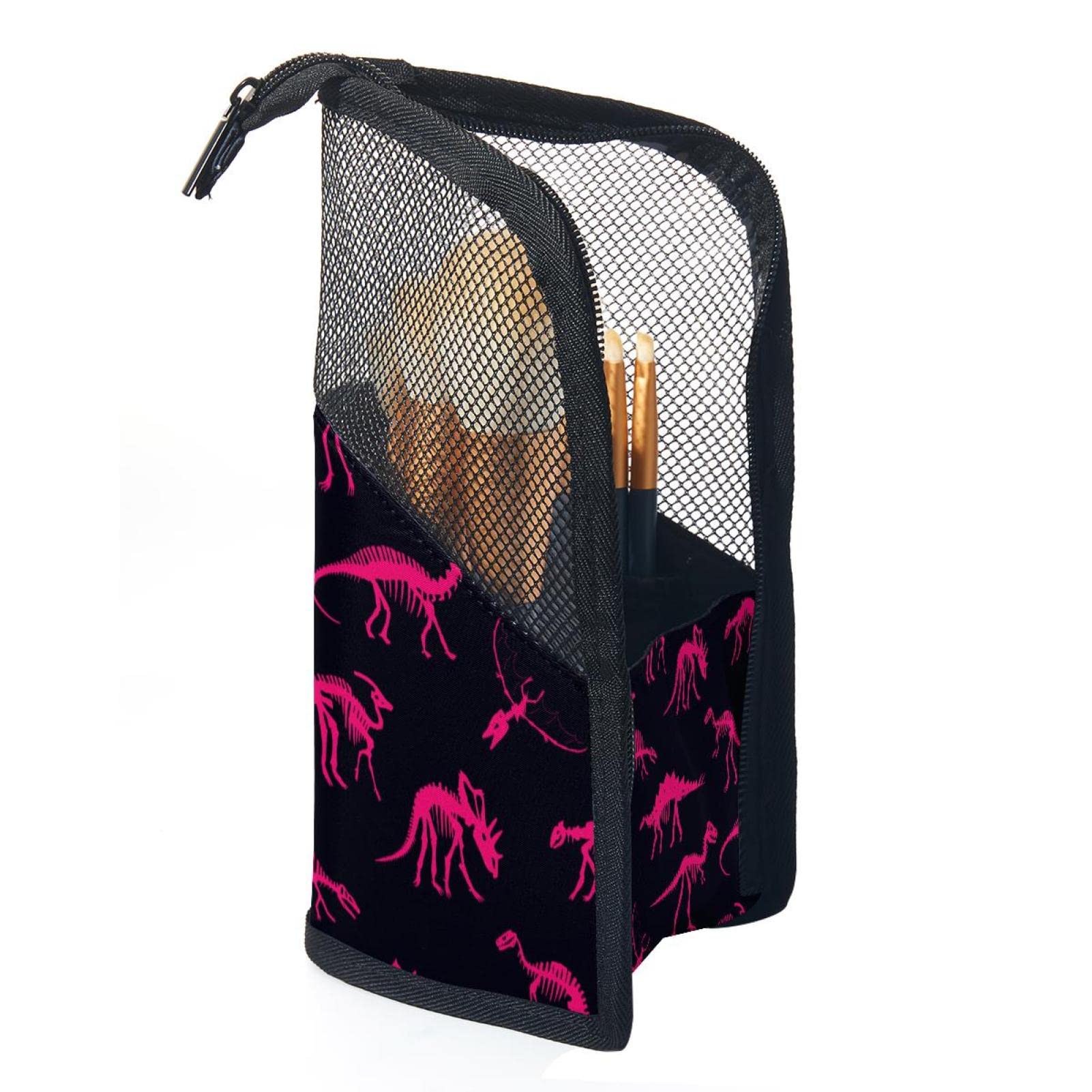 Professional 12-Piece Cosmetic Brush Set with Dinosaur Stand-up Holder - Travel Makeup Organizer Pouch for Women & Girls - Perfect for Home, Salon, and On-the-Go Beauty Storage