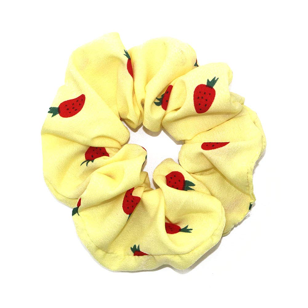 Fodattm 4PCS Elastic Hair Scrunchies - Soft Hair Bands & Ties for Women (Strawberry Print) - Perfect for Ponytails, Workouts & Everyday Style
