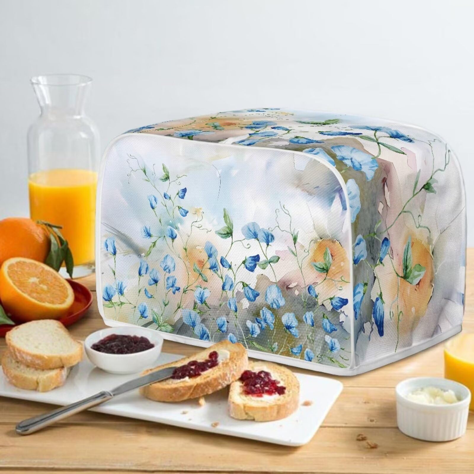 ZDCUSTOM Blue Flower 4-Slice Toaster Cover - Stain Resistant & Washable Small Appliance Cover for Kitchen, Bread Maker, Coffee Machine - Perfect for Home, Office, or Restaurant Use