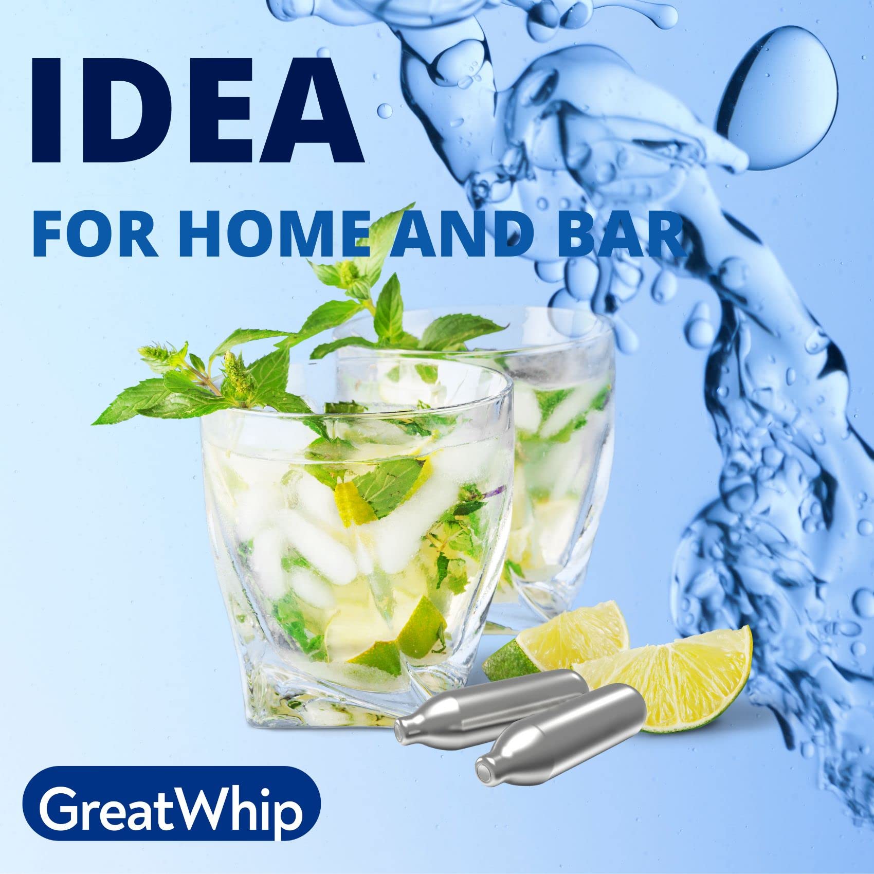 GreatWhip 50 Count 8g CO2 Soda Cartridges - Compatible with Soda Makers, Carbonated Water Machines & Sparkling Water Makers | Perfect for Home Carbonation, DIY Sparkling Drinks & Soda Making