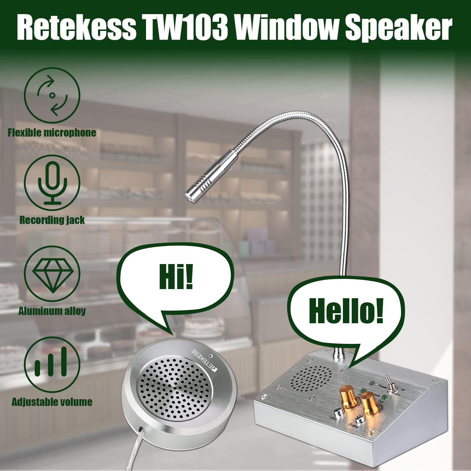 Retekess TW103 Window Speaker & Intercom System with Independent Volume Control & Recording Function - Ideal for Travel Agencies & Medical Centers