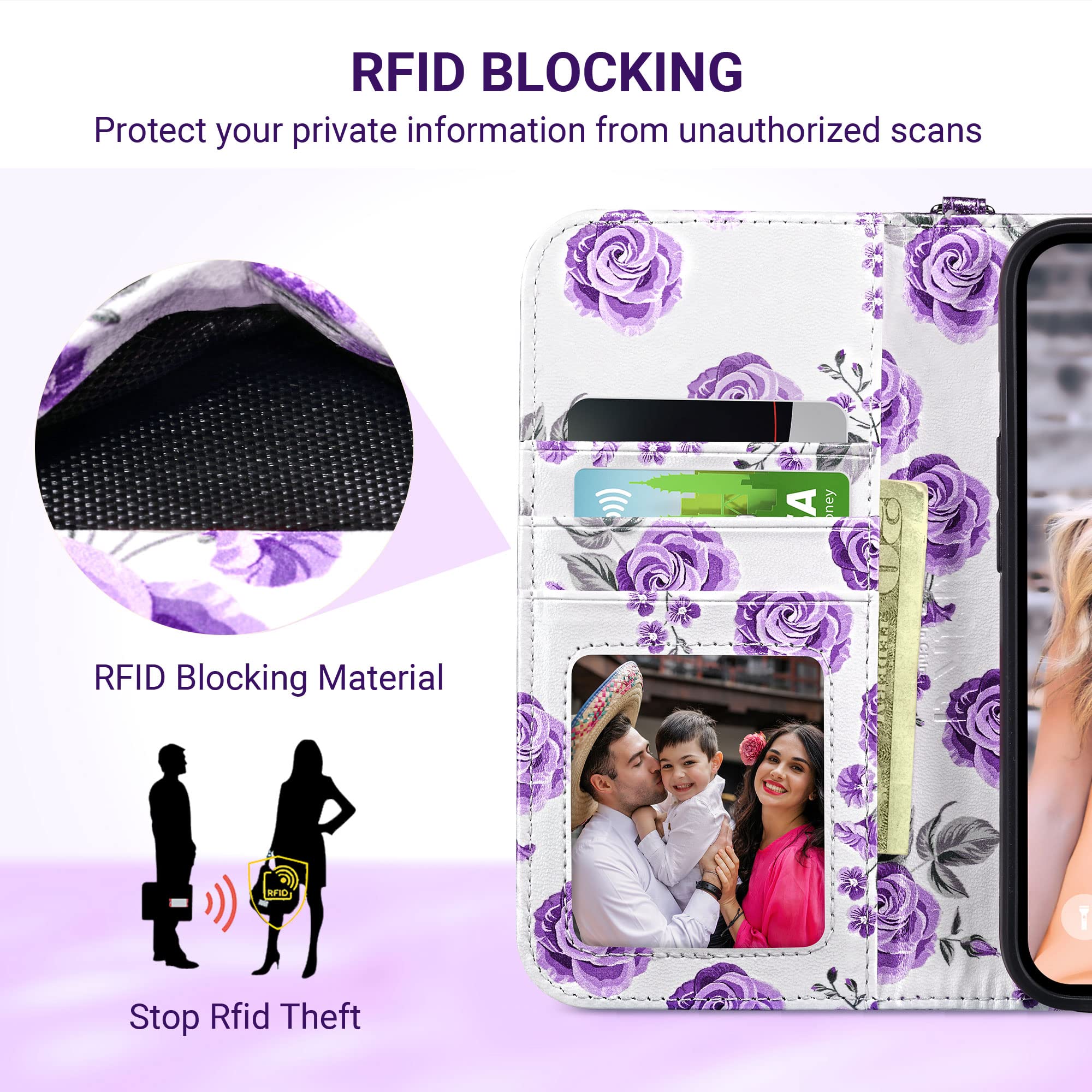 ULAK iPhone 13 Pro Max Wallet Case - PU Leather Flip Cover with Credit Card Slots & Kickstand | Shockproof Protective Phone Case for Women | 6.7 Inch Flower Design | Perfect for Work, Travel & Everyday Use